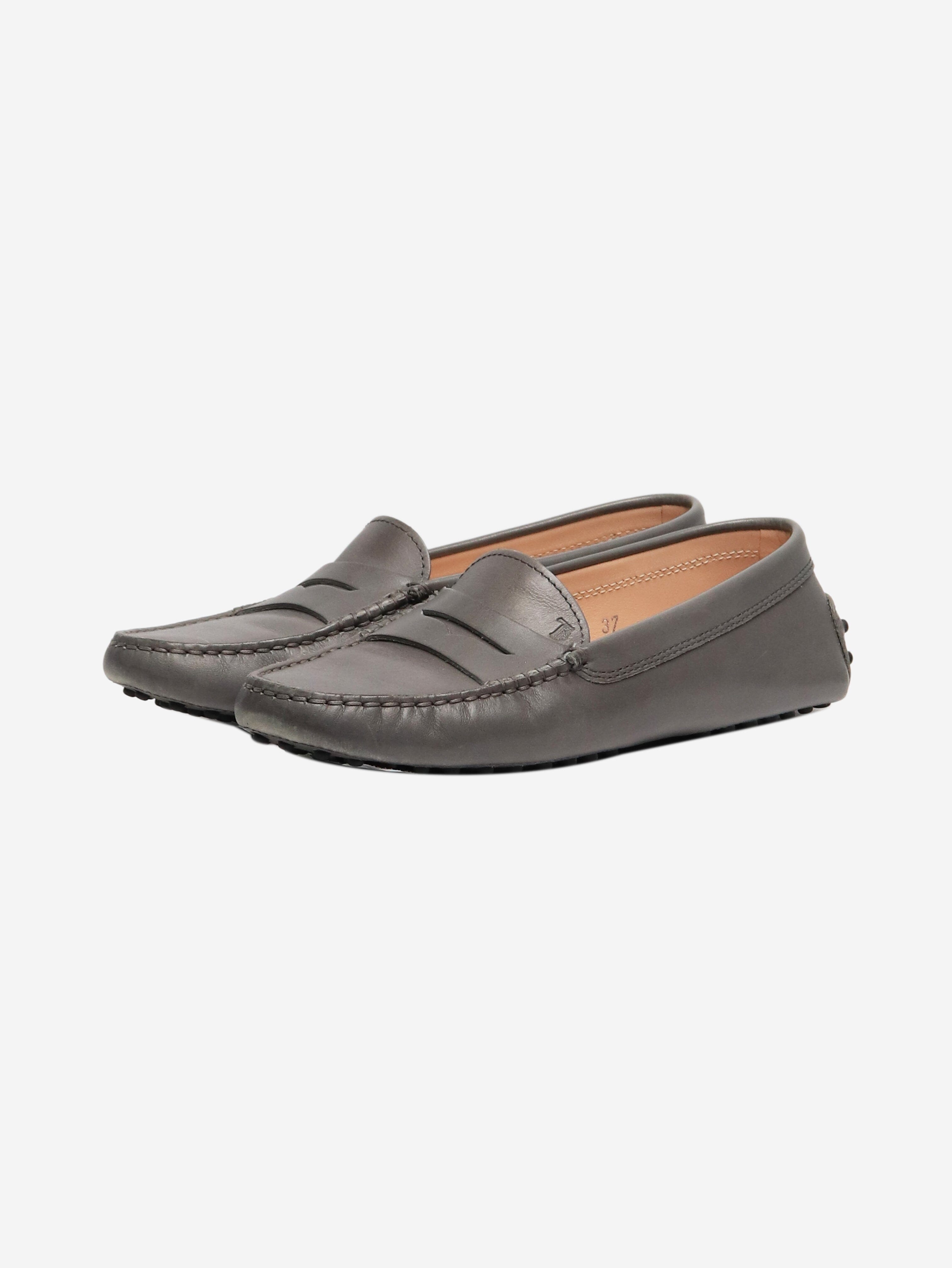 **Grey Leather Loafers for Women - UK Size 4 (US Size 6) - Comfortable Slip-On Shoes for Work, Office & Casual Wear**