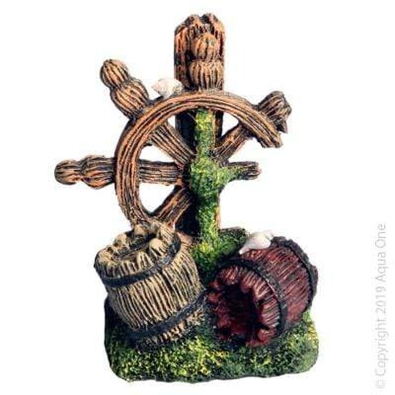 Aqua One Mini Barrel with Ship Wheel - 4.5 x 3.5 x 6cm Small Decorative Nautical Barrel - Perfect for Home Decor, Boat Themed Parties & DIY Crafts