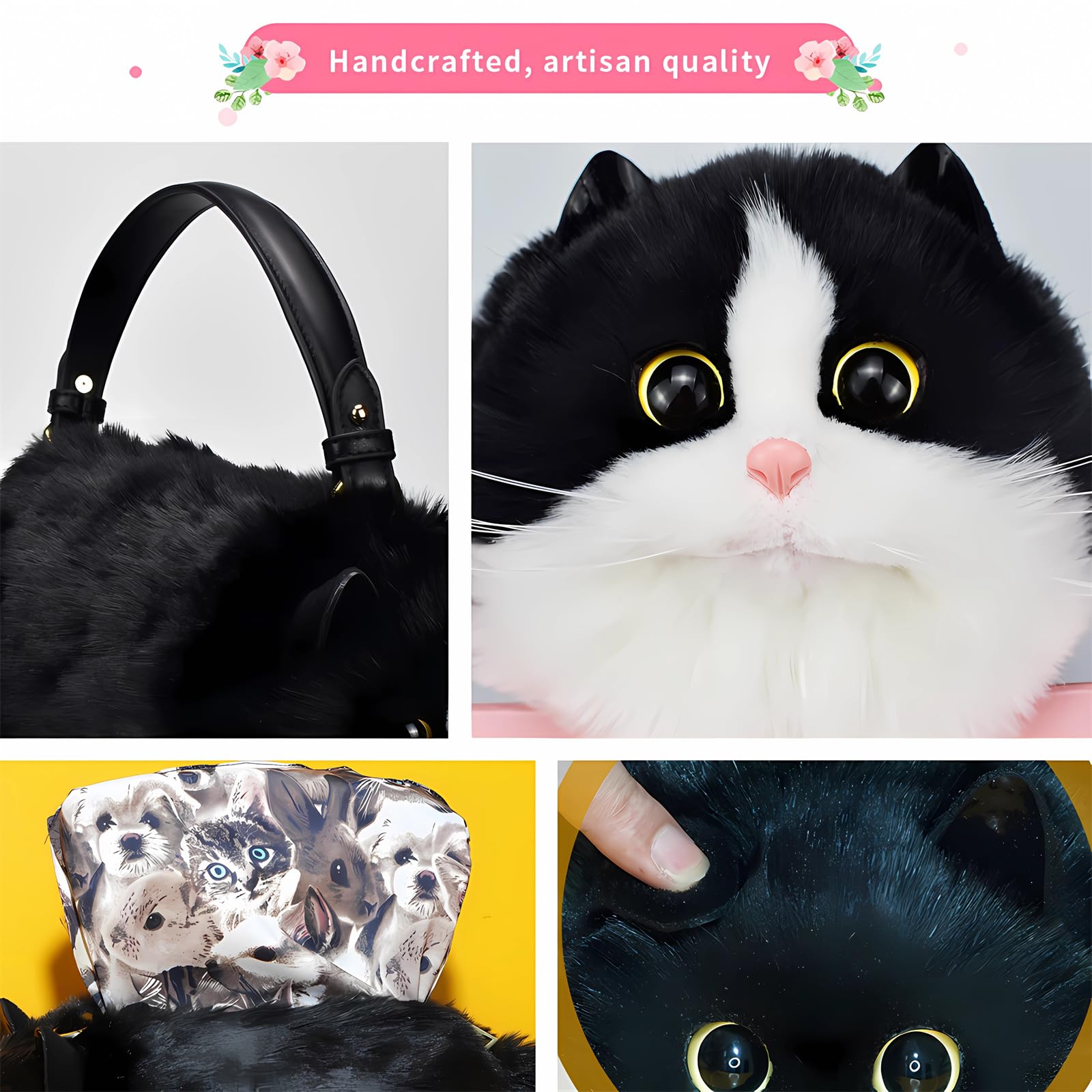 Realistic Puffy Plush Cat Shaped Crossbody Handbag for Women - Cute Animal Print Shoulder Purse for Casual Outings, Shopping & Travel Accessories