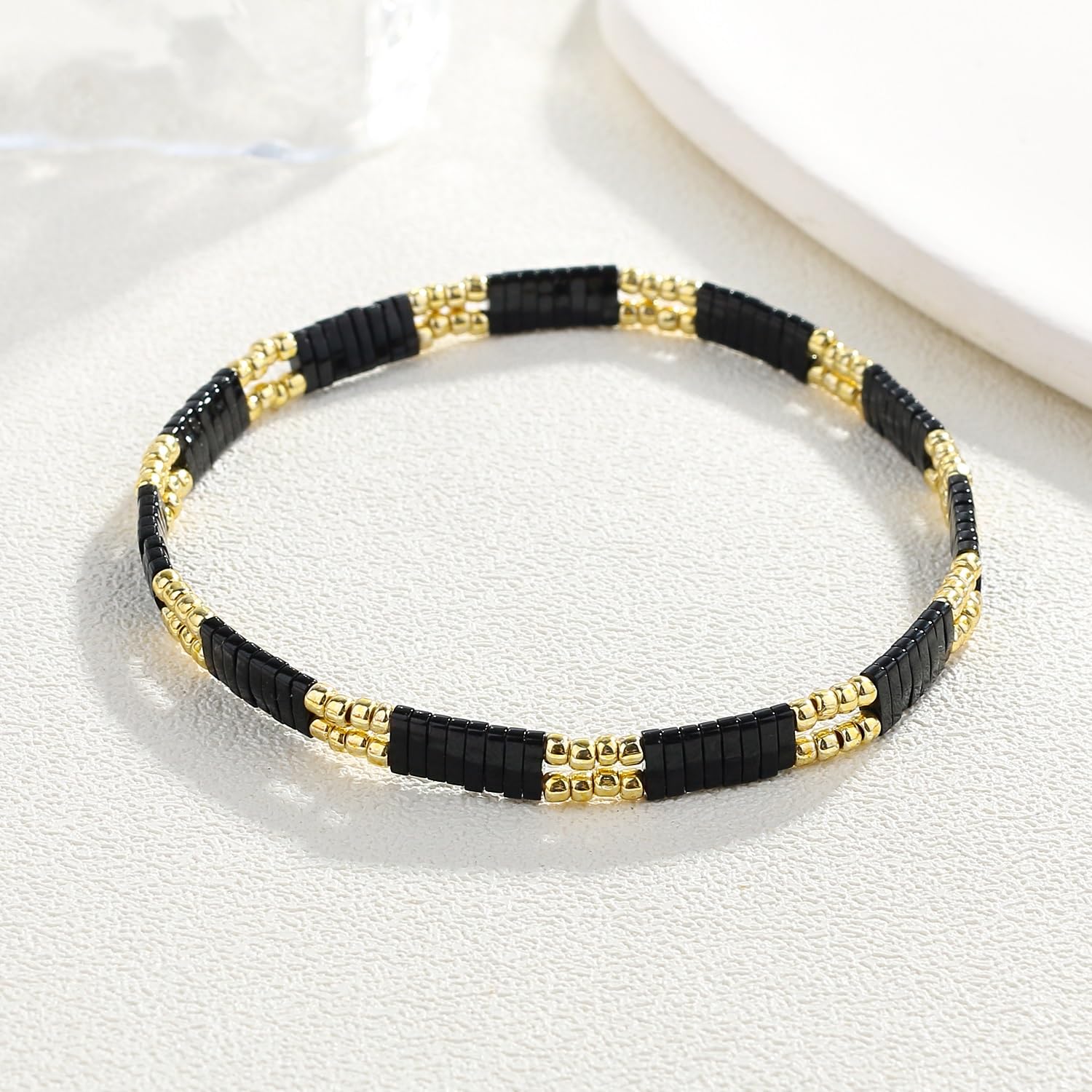 KELITCH Miyuki Beaded Stretch Bracelets for Women - Stackable Tila Strand Bangles Set (02C) - Perfect for Layering, Boho Fashion & Everyday Wear