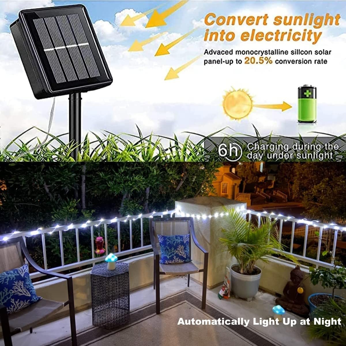 200 LED Solar Rope Lights Outdoor Waterproof - 66ft White String Lights with 8 Modes for Garden, Patio, Fence, Deck, Camping - Weatherproof Fairy Lights for Backyard, Wedding, Party & Holiday Decorations