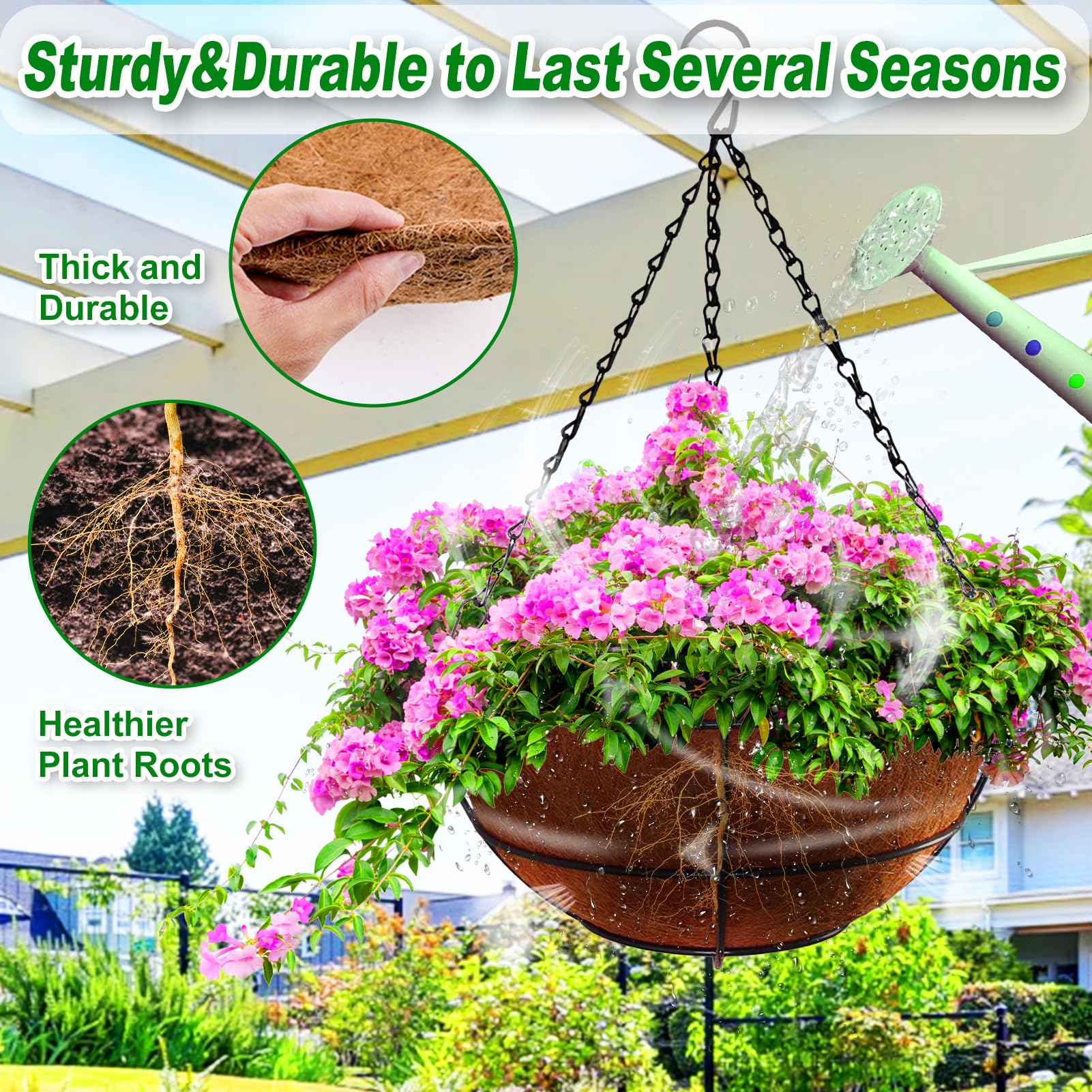Remiawy 10 Inch Hanging Basket Coco Liners - 6 Pack Natural Coconut Fiber Planter Basket Liners for Outdoor Garden, Flowers & Vegetables | Durable, Eco-Friendly & Breathable Plant Pot Replacement | Perfect for Balcony, Patio & Indoor Decor