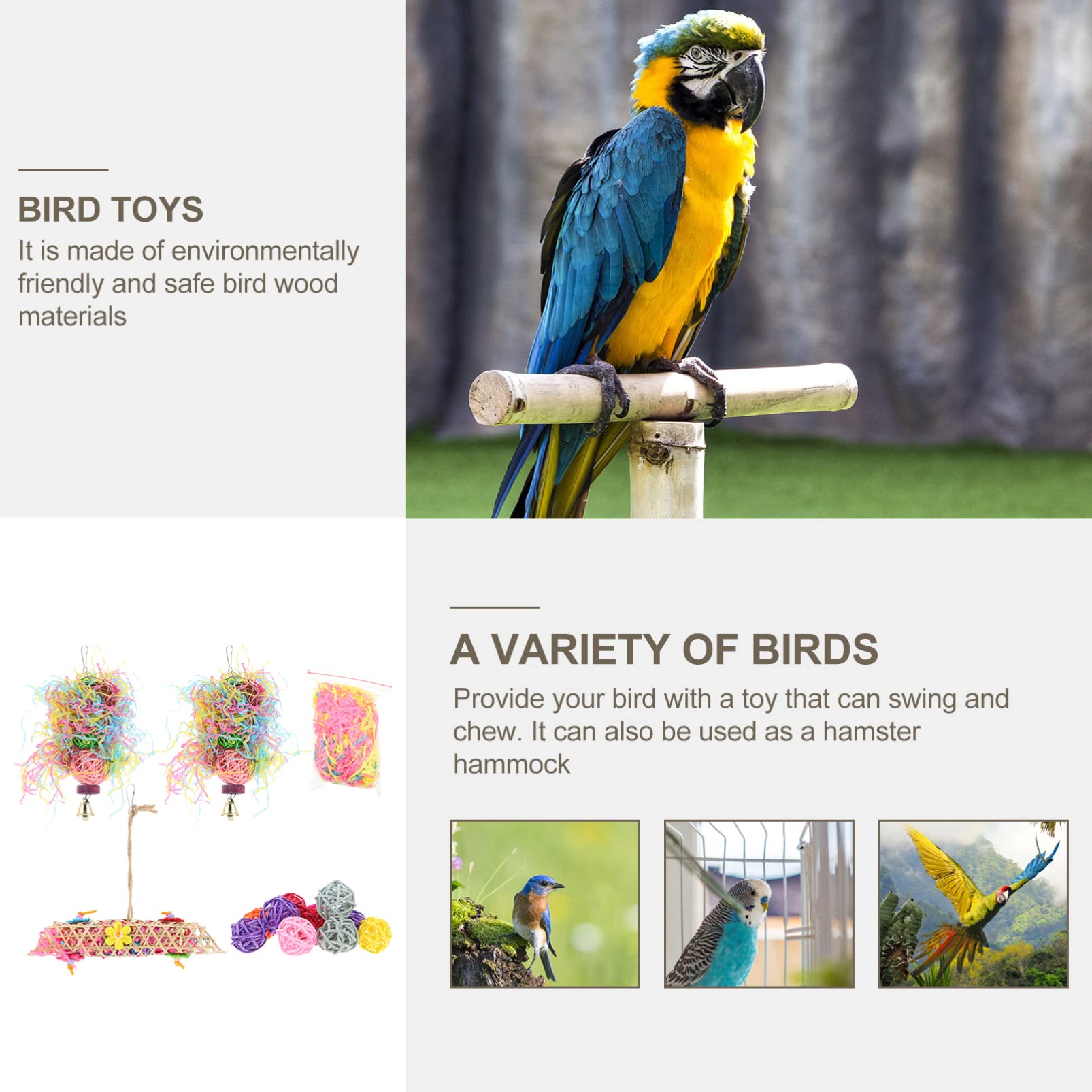 Balacoo 5pcs Bird Chewing Toys - Natural Rattan Perch for Parrot, Sparrow, Parakeet, Canary & Cockatiel - Colorful Cage Biting Toys for Mental Stimulation & Beak Health | Perfect for Small Birds Playtime & Cage Enrichment