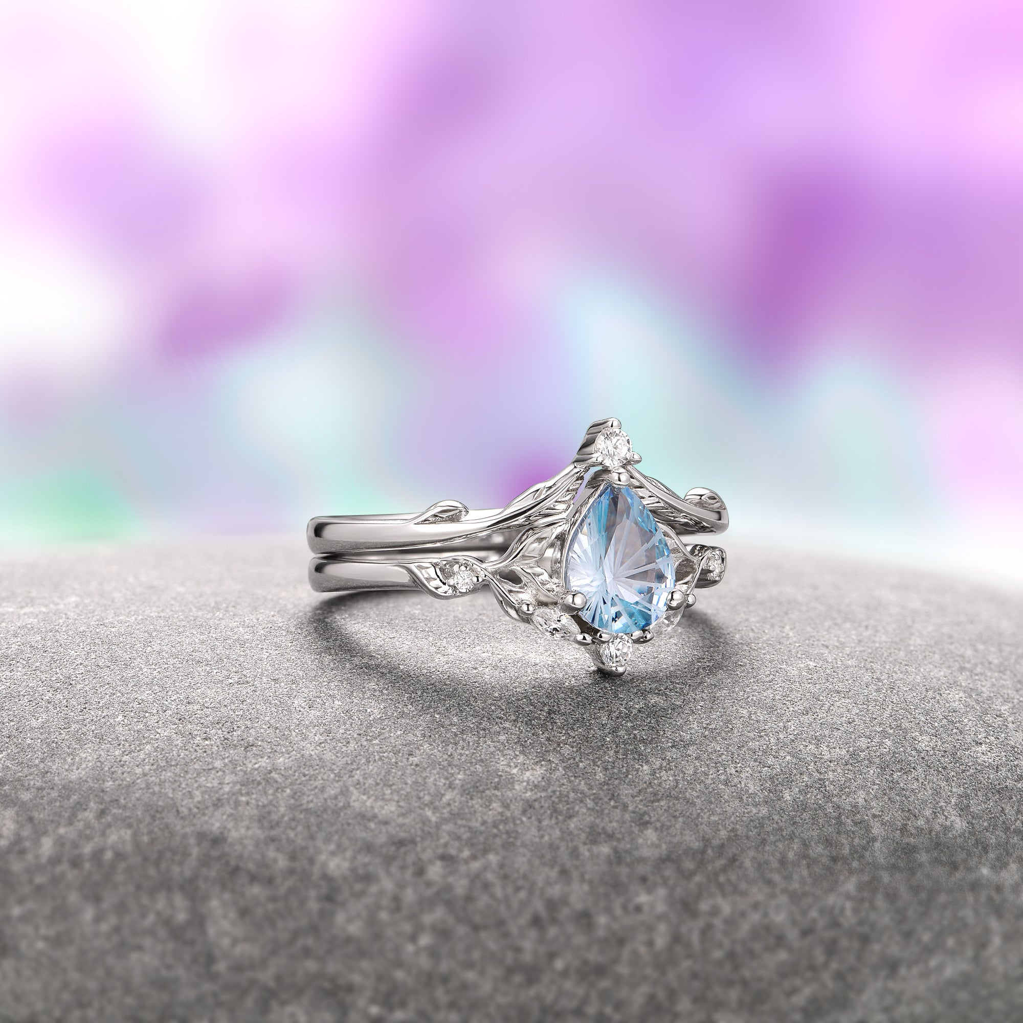 Airee Aquamarine Ring Set - Sterling Silver Fantasy Cut Gemstone Jewelry for Women, Gift for Her, Birthday, Anniversary, Wedding, Party & Everyday Wear