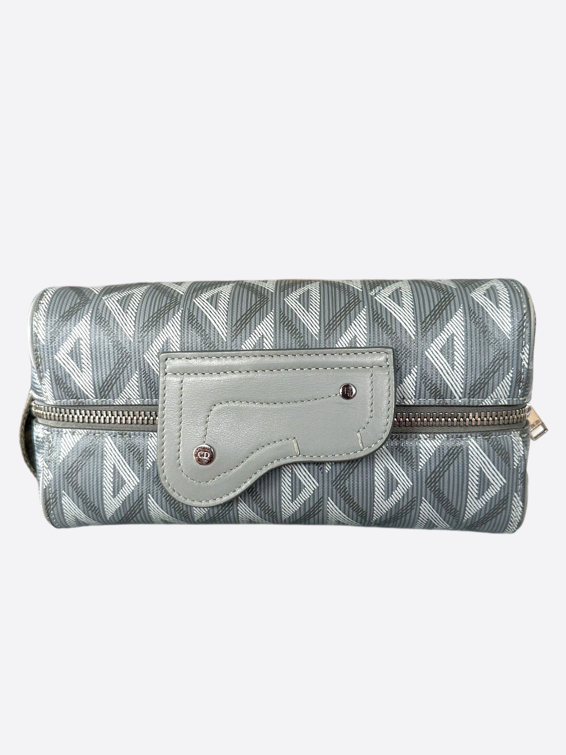 Dior Grey CD Diamond Lingot Toiletry Pouch - Luxury Cosmetic Bag for Travel & Everyday Essentials | Perfect for Makeup, Skincare & Jewelry Storage