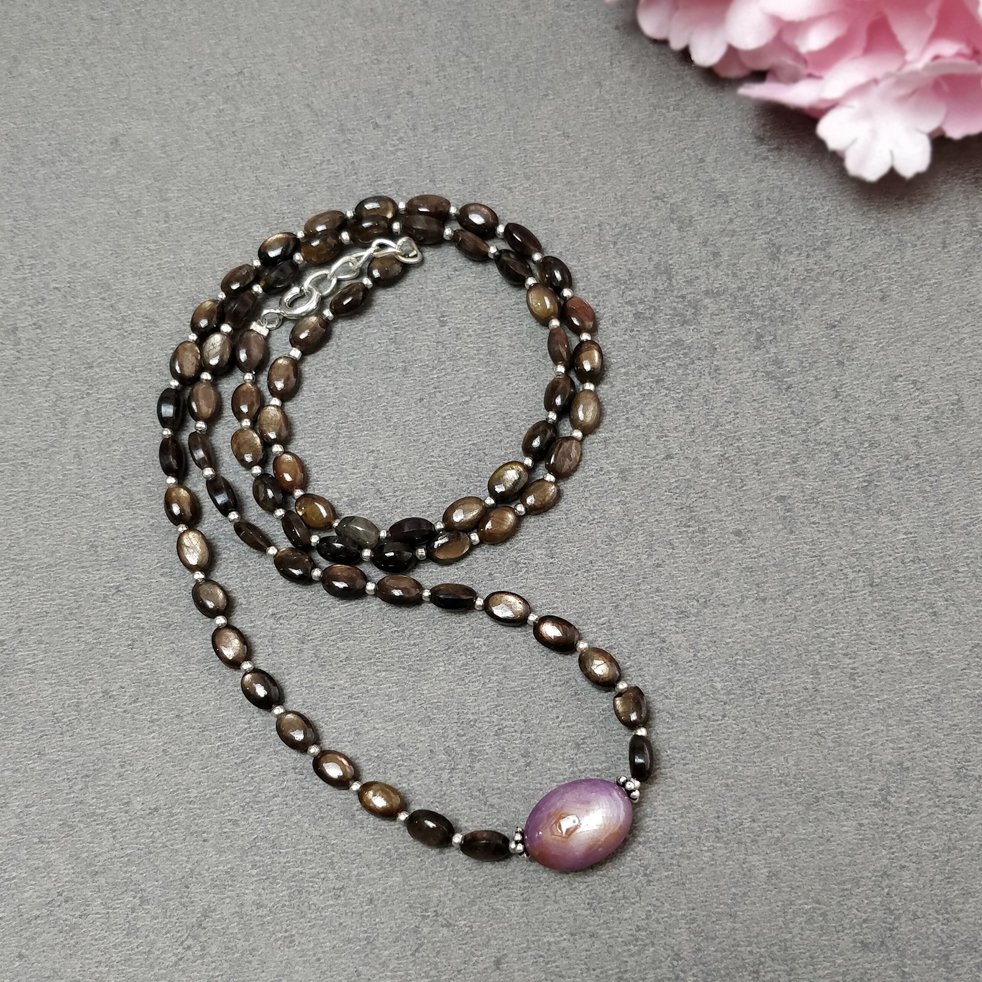 Natural Chocolate Sapphire & Star Ruby Gemstone Necklace - 83.00cts Untreated Oval Cut with 925 Sterling Silver (6x4mm & 14x10mm) | Elegant Jewelry for Women, Perfect for Weddings, Anniversaries & Special Occasions