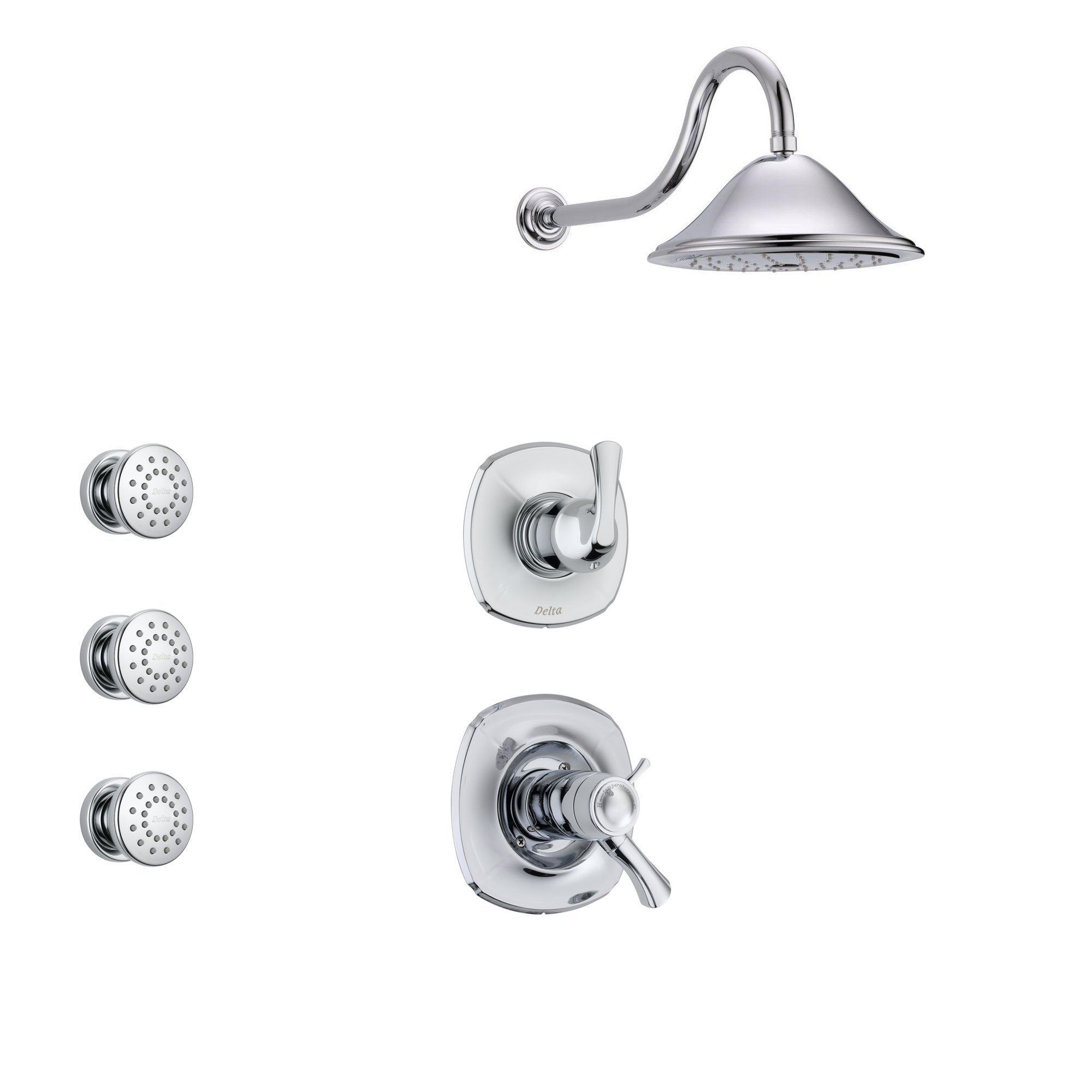 Delta Addison Chrome Thermostatic Shower System with 3-Setting Diverter, Large Rain Showerhead & 3 Body Sprays - Model SS17T9282 | Perfect for Luxurious Spa-Like Bathroom Experience