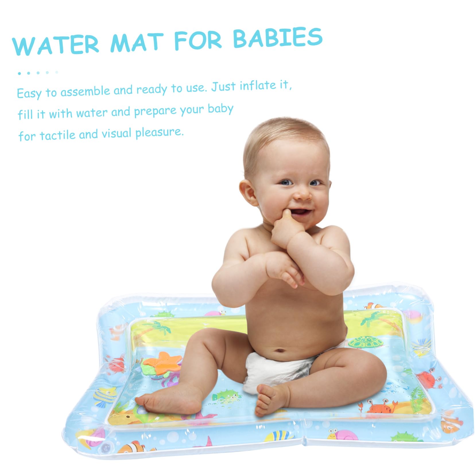 FAVOMOTO 5-Piece Inflatable Baby Tummy Time Mat Set - Water Play Mat, PVC Sensory Toys for Infants, Toddler Development & Bath Time Fun