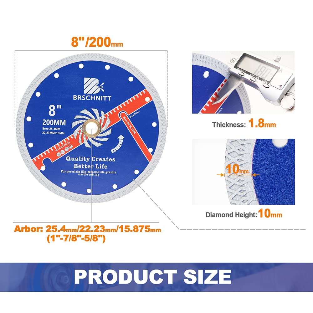 8 Inch (200mm) Diamond Porcelain Saw Blade - Ultra Thin Design with X Teeth, 1