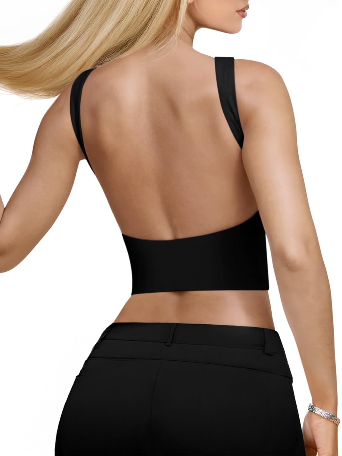 REORIA Women's Sexy Open Back High Neck Sleeveless Tank Top - Y2K Trendy Backless Crop Tops for Summer, Clubwear, and Casual Outfits