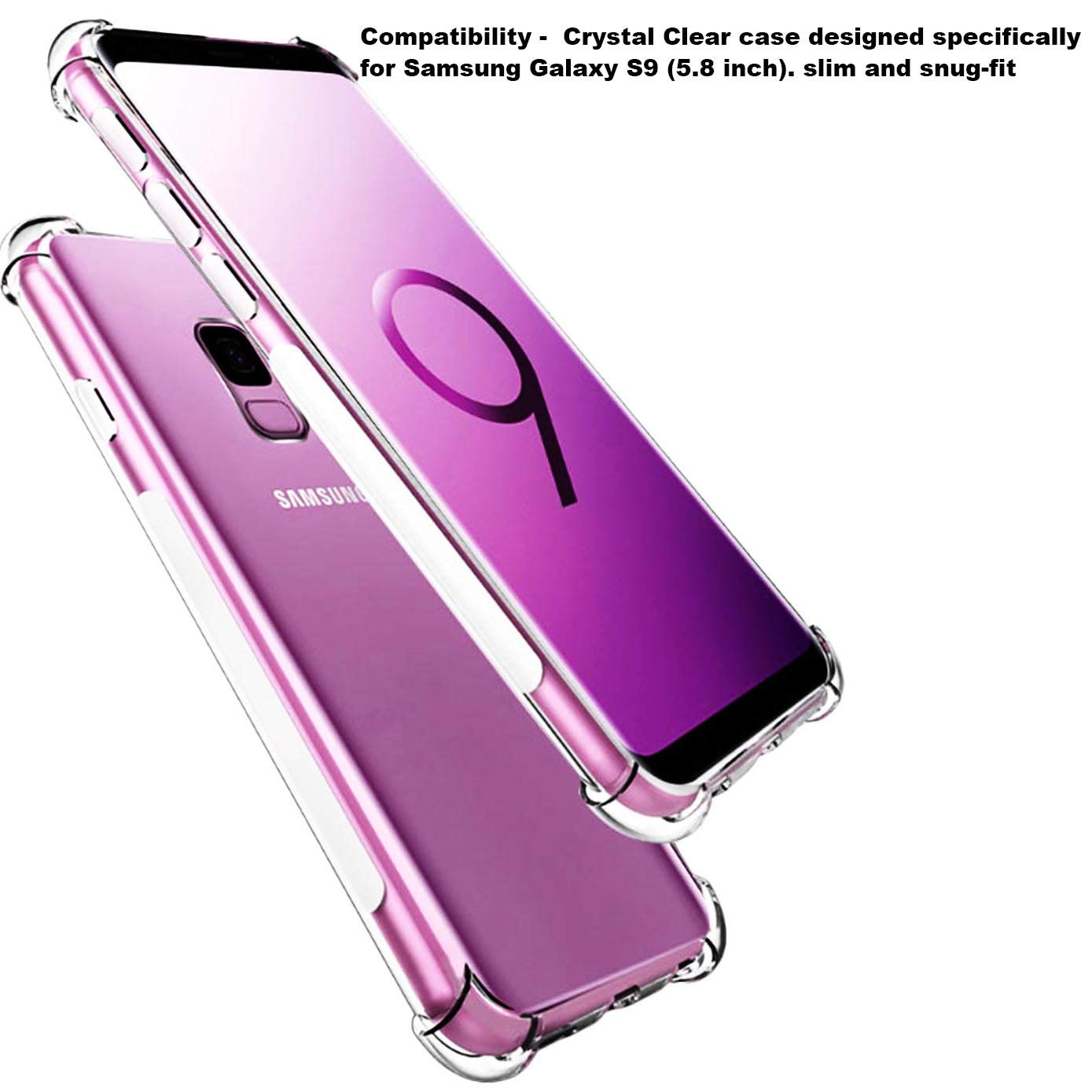 2-Pack iBarbe Shockproof Case for Samsung Galaxy S9 (5.8 Inch) - Durable TPU Bumper with Reinforced Corners + Anti-Scratch Clear PC Back Panel (Gray) - Perfect for Outdoor Activities & Daily Protection