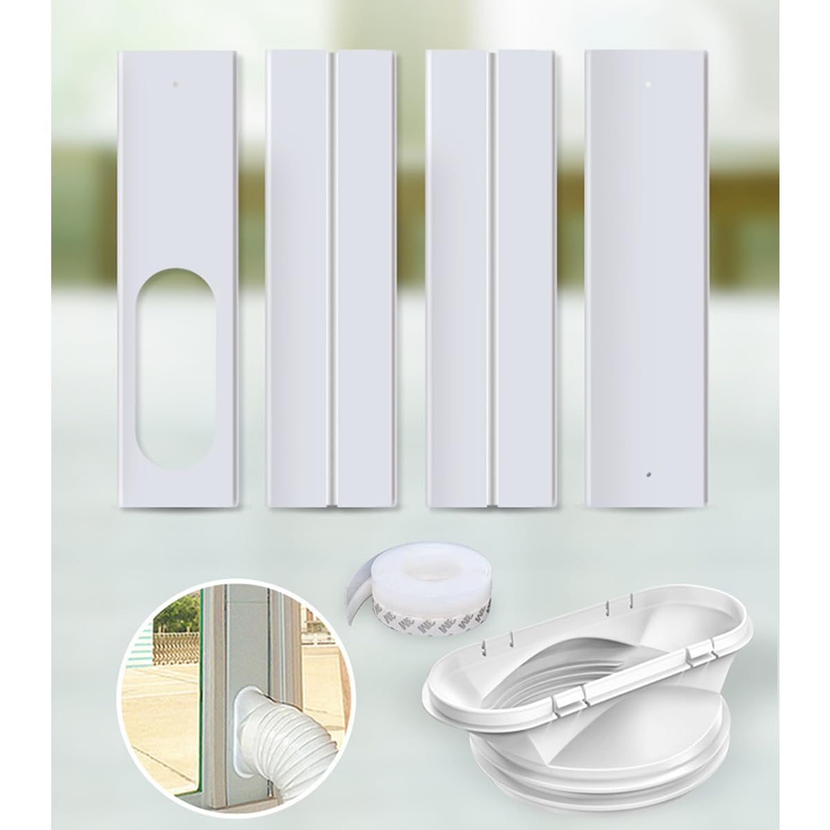 Cainda Portable Air Conditioner Window Vent Kit - Adjustable 17-55in (43-140cm) for 5/5.9In (13/15cm) AC Exhaust Hose | Universal Window Seal for Portable AC Units | Perfect for Home, Office & Apartment Cooling