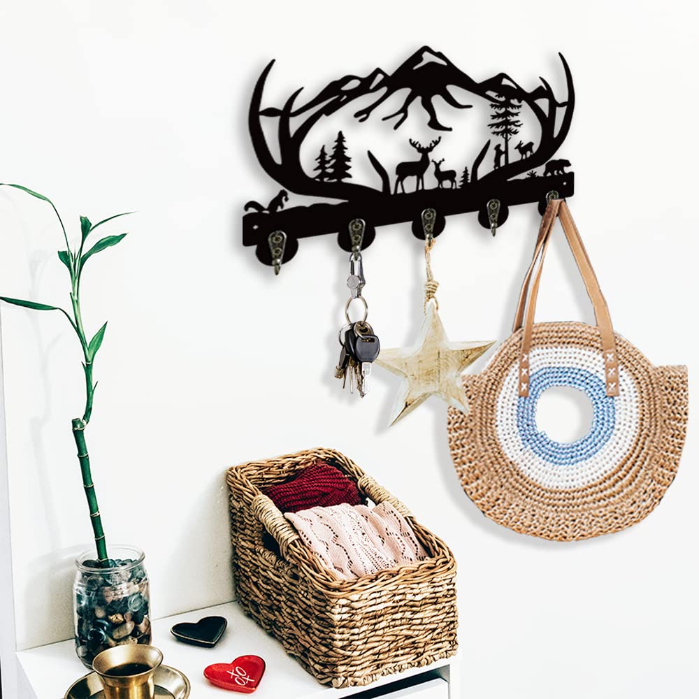 3D Deer Key Hooks Holder - Animal Theme Wall Mounted Organizer Rack for Keys, Hats & Coats | Entryway, Front Door, Kitchen & Bedroom Decor | Unique Housewarming & Birthday Gift Idea for Home Organization