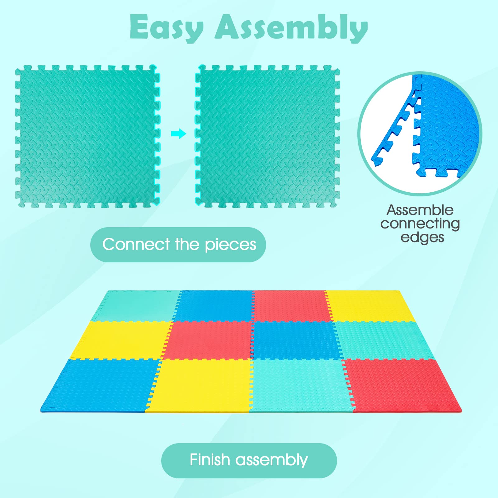 Tangkula 12-Piece EVA Foam Exercise Flooring Mats with Border - Non-Slip Interlocking Puzzle Mats for Home Gym, Fitness Room & Workshop (1/2