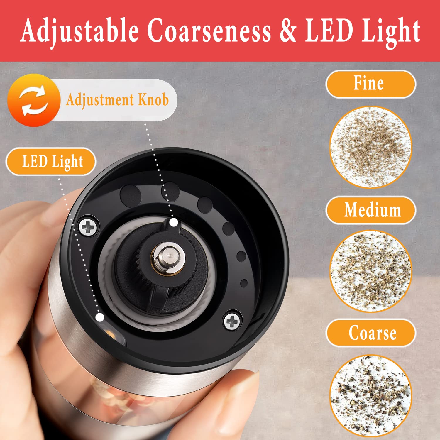 Premium Rechargeable Electric Salt and Pepper Grinder Set - Adjustable Coarseness, LED Light - Modern Kitchen Gadget for Cooking, Dining & Gifting - Black Peppercorn & Sea Salt Mill with Refillable Design