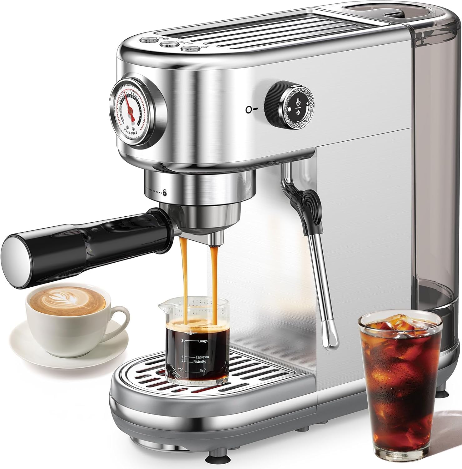 Professional 20 Bar Espresso Machine with Milk Frother - Compact Stainless Steel Coffee Maker for Cappuccino & Latte - Perfect Gift for Coffee Lovers (Silver) | Ideal for Home, Office & Coffee Shops
