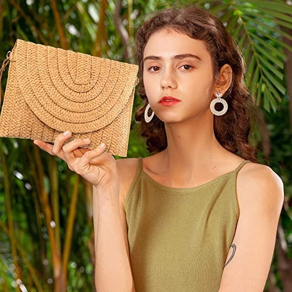 Hand-Woven Straw Shoulder Bag for Women - Boho Crossbody Clutch with Pompom Detail - Summer Beach Purse & Wallet (Color A) | Perfect for Vacation, Pool Parties, and Outdoor Events