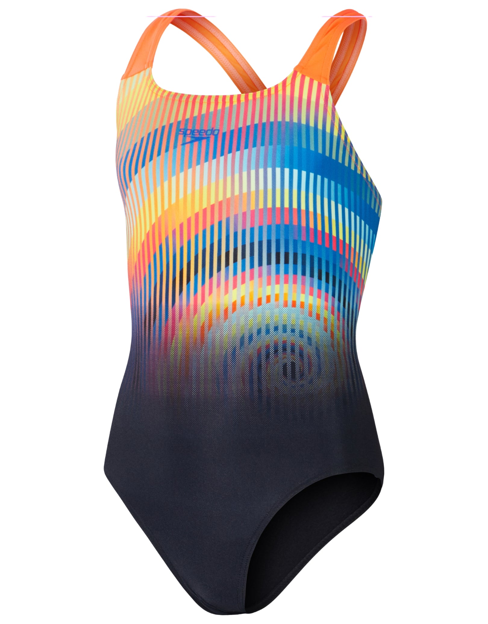 Girls Digital Print Powerback Swimsuit - Black & Red Two-Tone Design for Swimming, Beach & Summer Activities