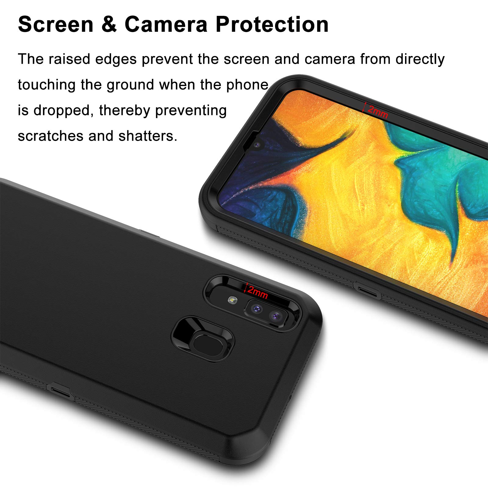 Shockproof Rugged Hybrid Case for Samsung Galaxy A20 A30 A30S A50 A50S - Heavy Duty Armor Hard Plastic with Shock Absorption Rubber Bumper Cover (Black) - Perfect for Outdoor Activities, Work & Daily Protection