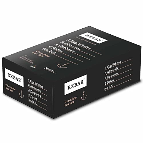 RXBAR Protein Bars - 12g Protein, Gluten Free, Dairy Free, No Added Sugar, Chocolate Sea Salt Flavor, 22oz Box (12 Bars) - Healthy Snack for Workout Recovery, Office Snacks & On-the-Go Nutrition