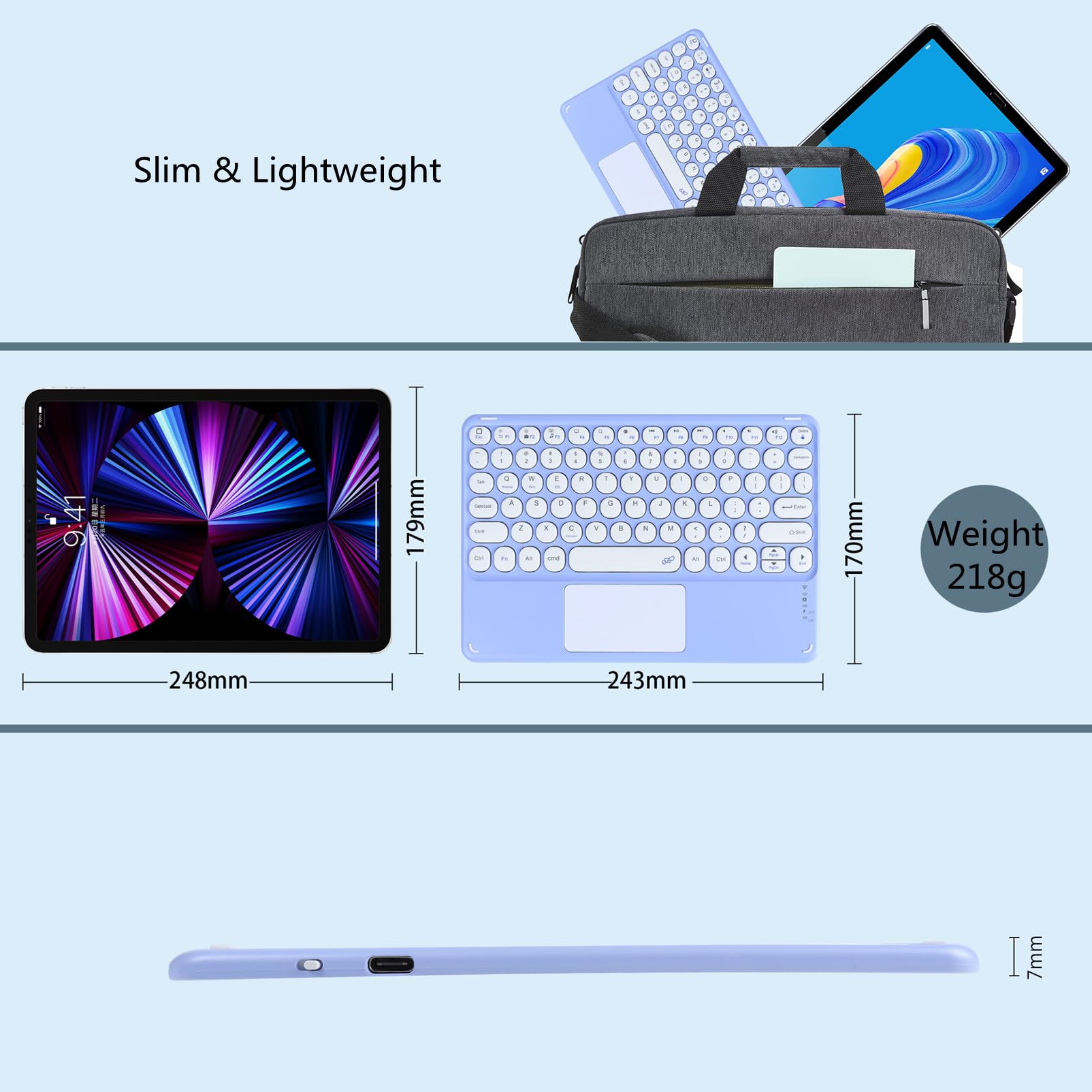 Ultra-Slim Bluetooth Keyboard for iPad, Tablet & PC - Purple | Portable & Rechargeable for Work & Travel