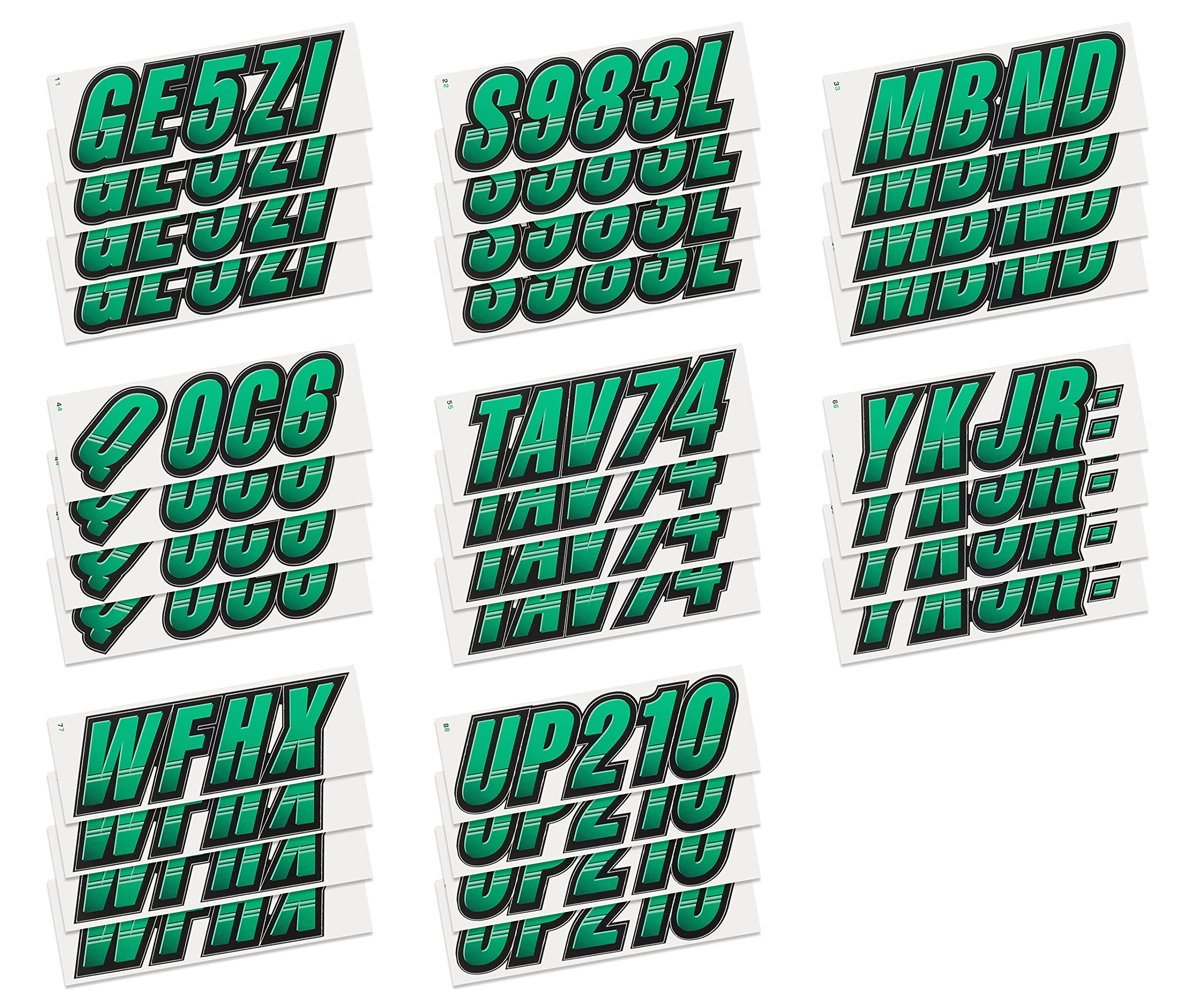 STIFFIE Techtron Seafoam Green & Black 3 Inch Boat Registration Decals - Waterproof Vinyl Numbers & Letters Stickers for Boats, PWCs, Kayaks, and Marine Vehicles - Perfect for Boat Registration, Identification, and Customization