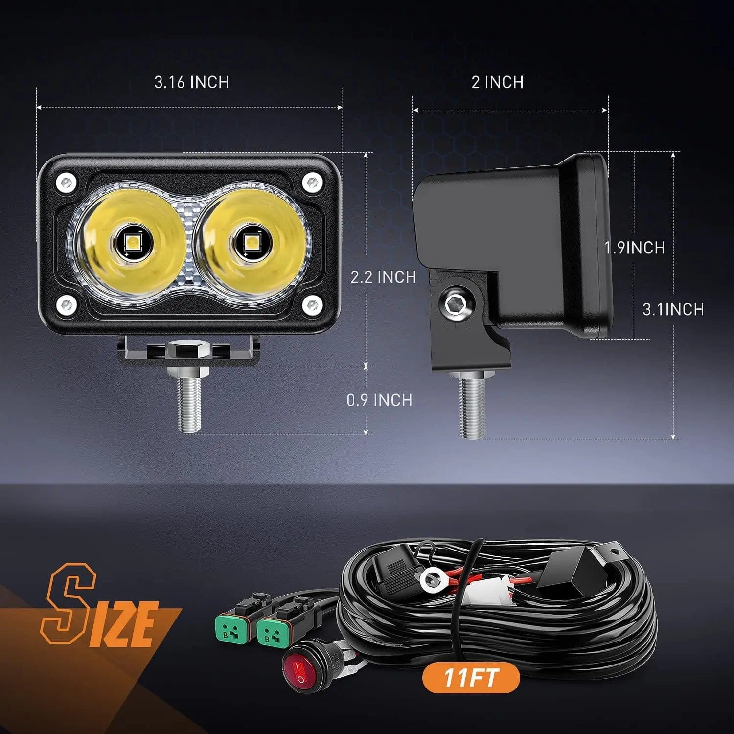 3 Inch 10W 1300LM EMC LED Work Lights (Pair) - 16AWG DT Wire - Waterproof Spot Lights for Trucks, Boats, Off-Road Vehicles & Workbenches