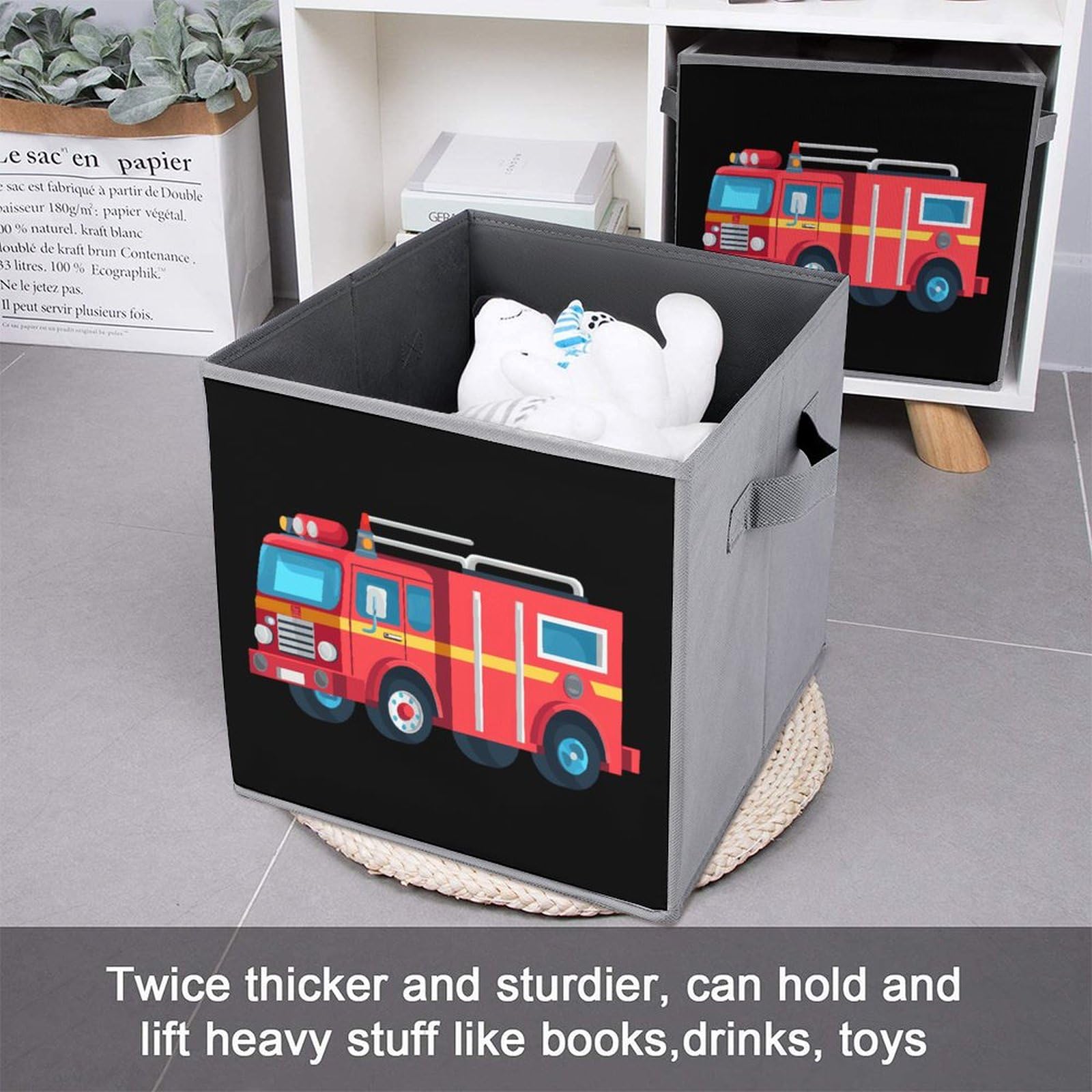 Foldable Fire Truck Storage Cubes - 6PCS Organizers with Handles for Kids' Room & Playroom
