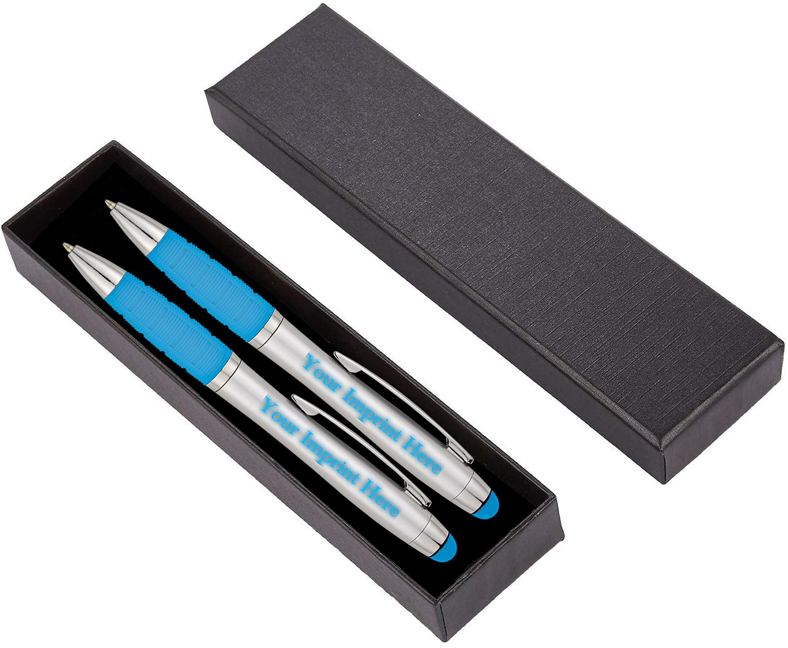 Personalized Engraved Ballpoint Pens - 2 Pack Lumen Light Up Pens with Gift Box | Custom Name or Message Luxury Pen Set | LED Writing Pens for Office, School & Gifts (Aqua Blue)