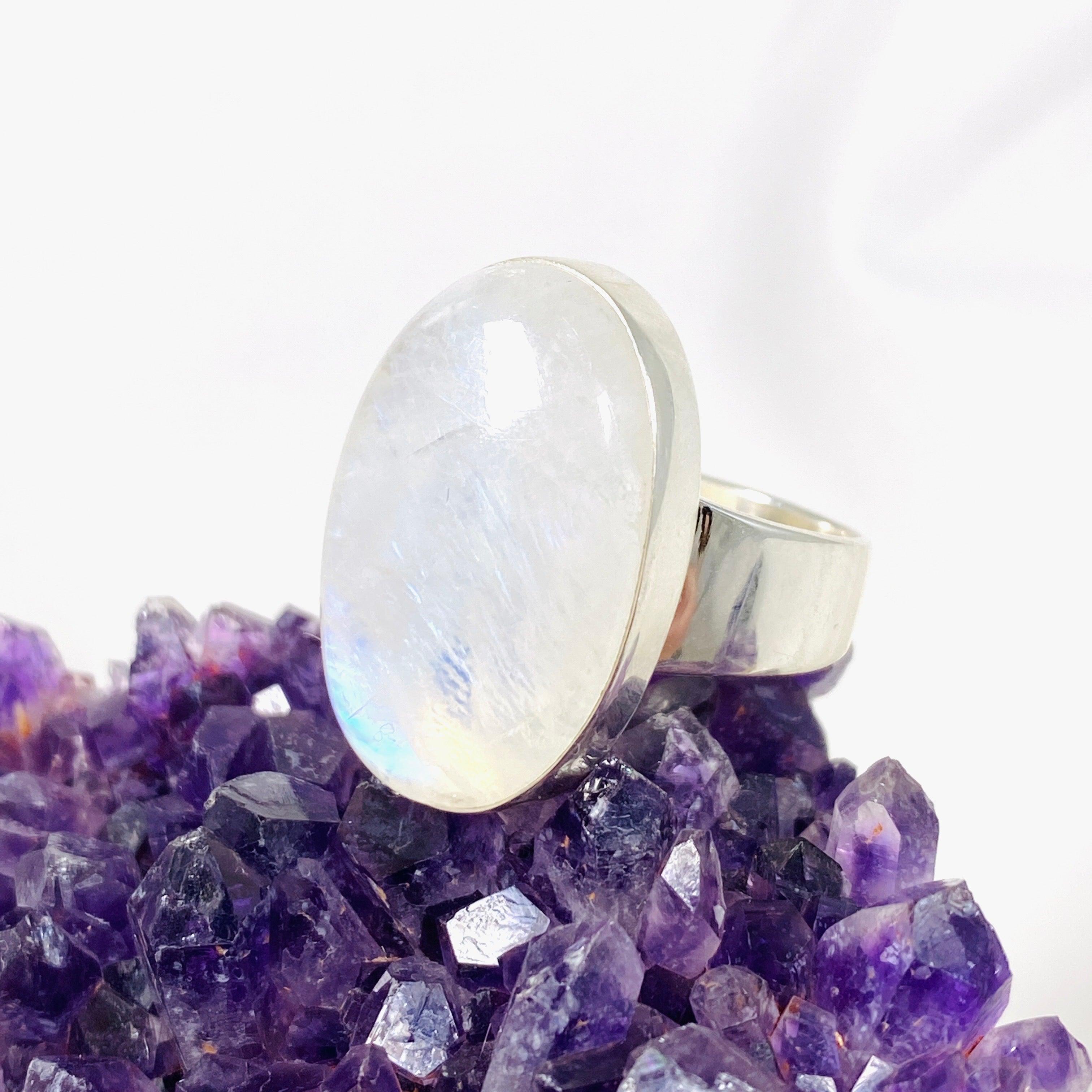 Moonstone Oval Ring Size 9 - Sterling Silver Gemstone Jewelry for Women | Perfect for Weddings, Parties & Everyday Wear