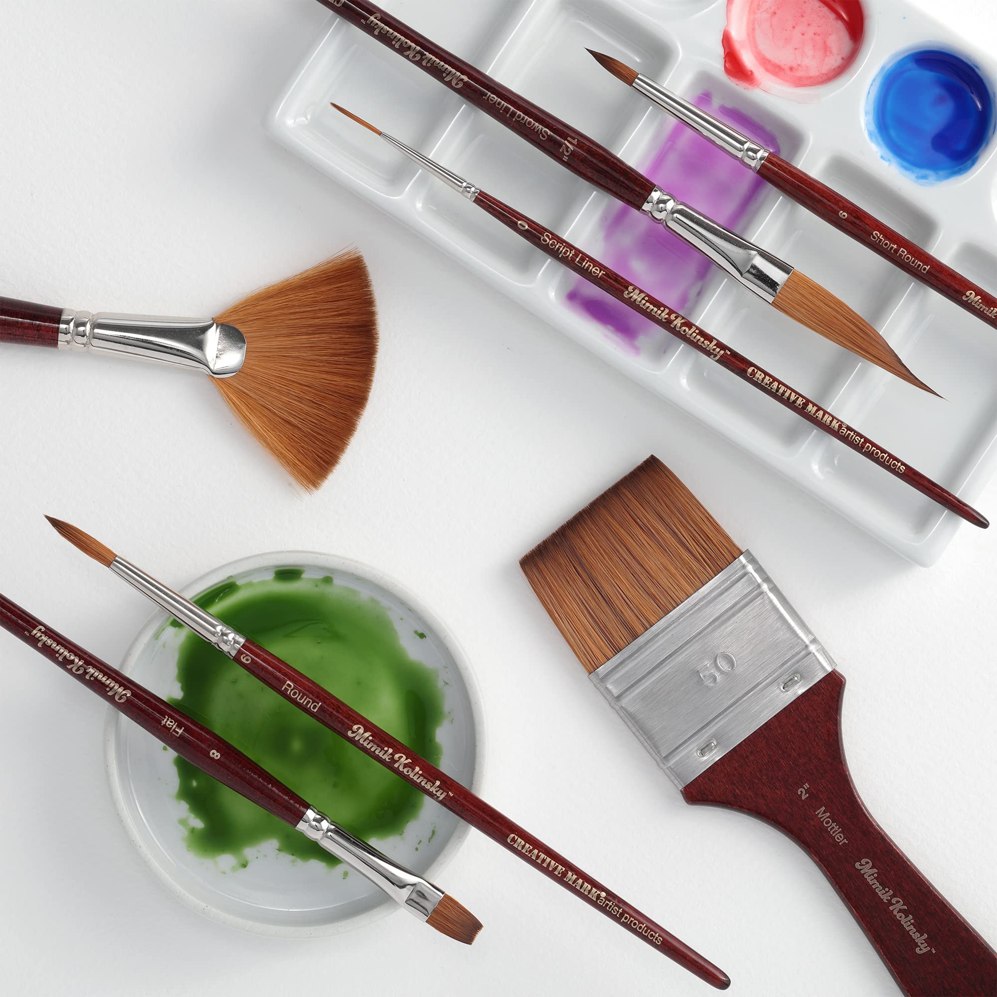 Creative Mark Mimik Kolinsky Watercolor Brush - #36 Flat Short Handle Synthetic Paint Brush - Handmade in Germany - Professional Synthetic Sable Artist Brushes - Animal-Friendly & Vegan - Perfect for Watercolor, Gouache & Acrylic Painting