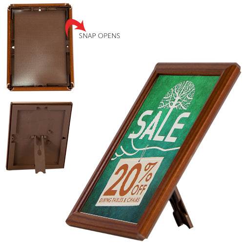 5x7 Wood Snap Countertop Sign Frame - AD Promo Display with Built-in Easel & Wall Mount Options - Perfect for Retail Stores, Restaurants, and Trade Show Booths