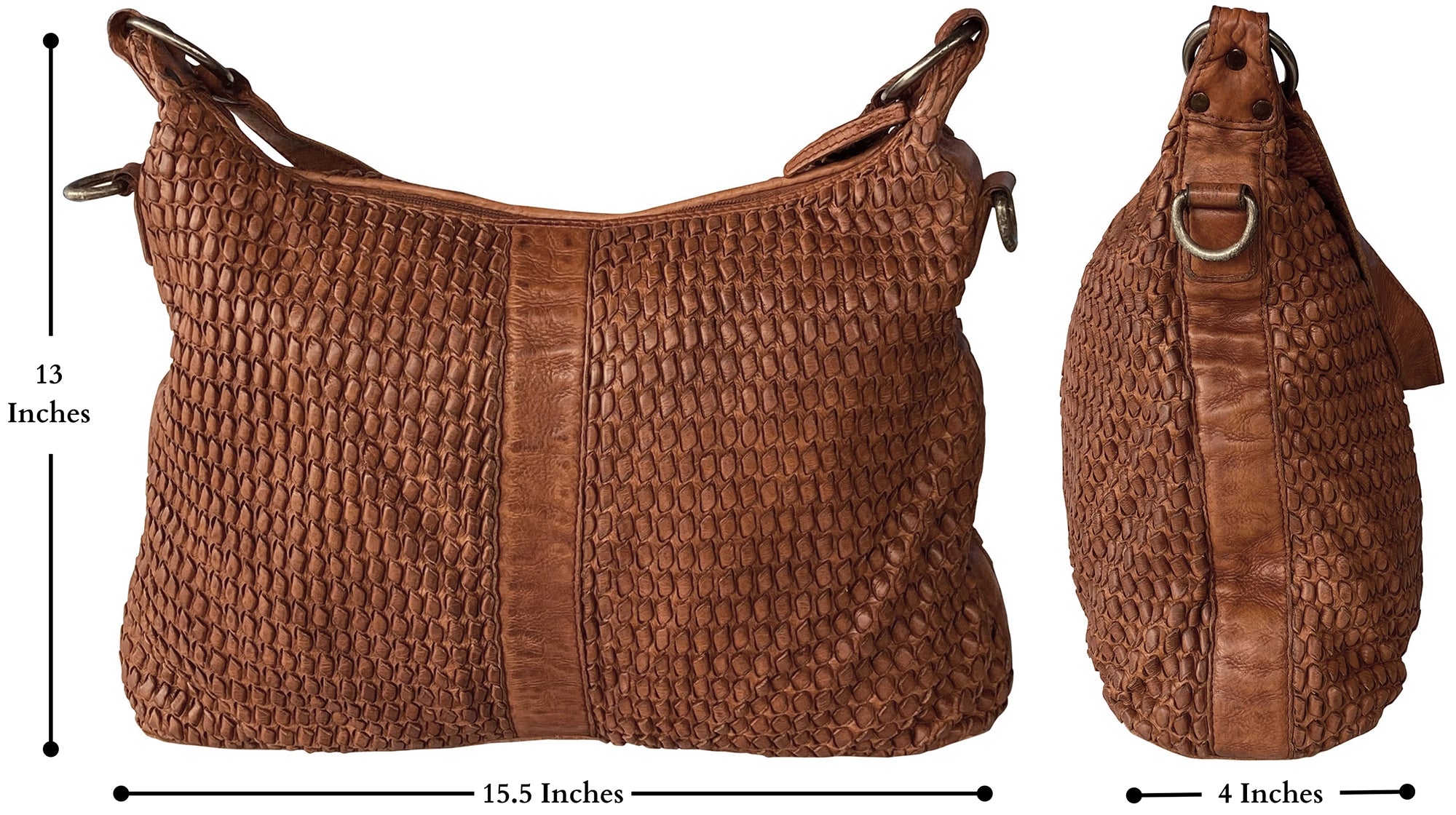 Hand Woven Genuine Leather Tote Bag for Women - Premium Cognac Shoulder Bag - Perfect for Work, Travel & Everyday Use