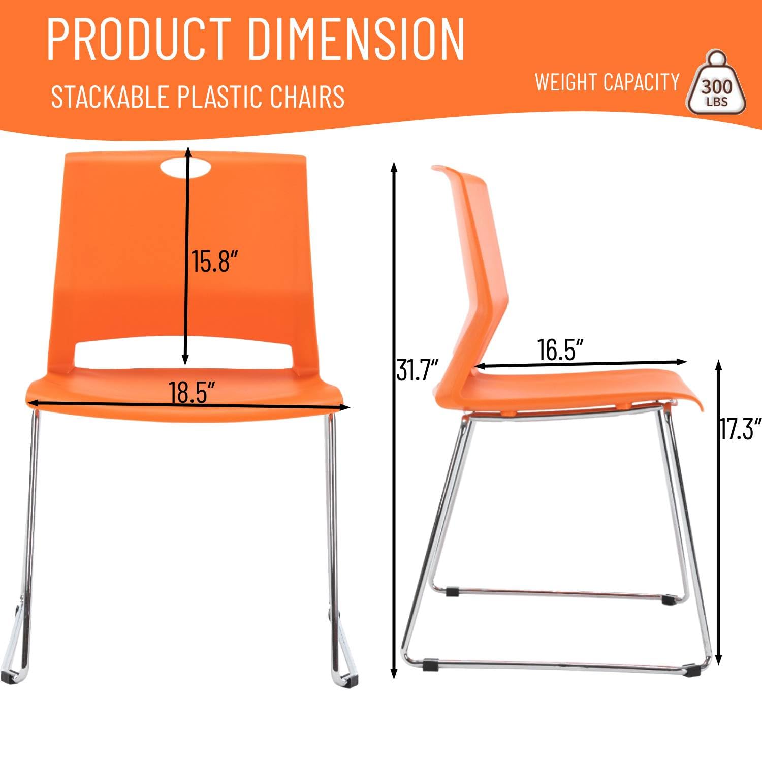 4-Pack Stackable Sled Base Chairs - Heavy Duty Conference & Reception Chairs for Office, Waiting Room, Events - Space-Saving Orange Stacking Chairs (Perfect for Meetings, Church Gatherings & Guest Seating)