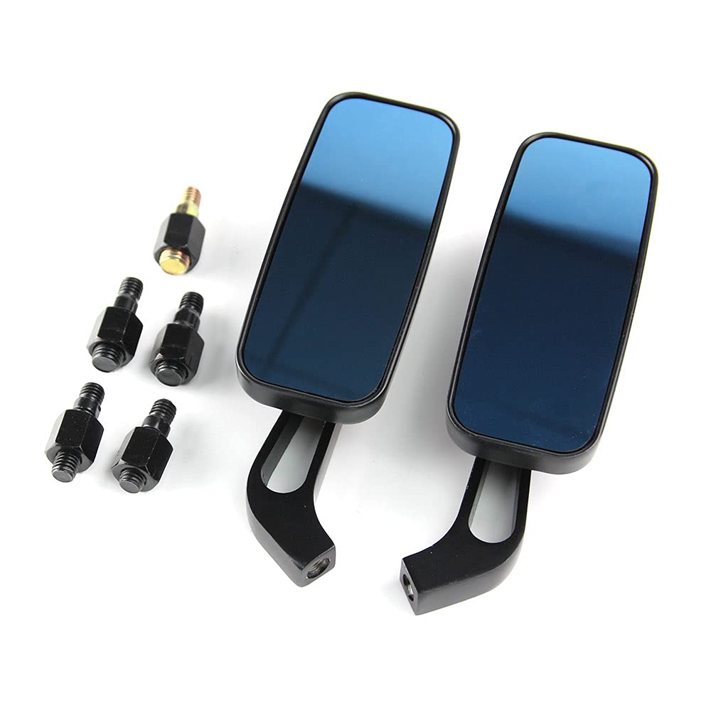 Universal 8mm/10mm Rectangle Black Smoke Blue Glass Motorcycle Mirrors - Fit for Scooter, Bobber, Cruiser, Chopper, Road Bike & Moped - Enhanced Rear View Safety for Touring & City Riding