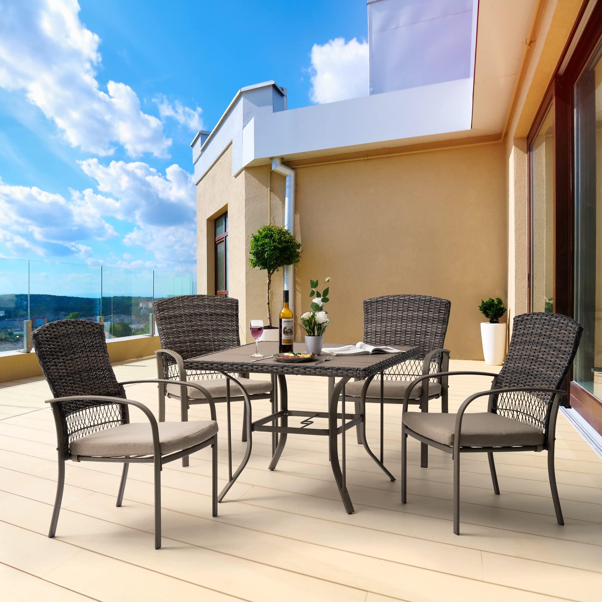 Pamapic 4-Piece Patio Dining Chair Set - Outdoor Wicker Chairs with Removable Cushions for Backyard, Garden, Deck & Poolside - Beige - Perfect for Outdoor Entertaining and Relaxation