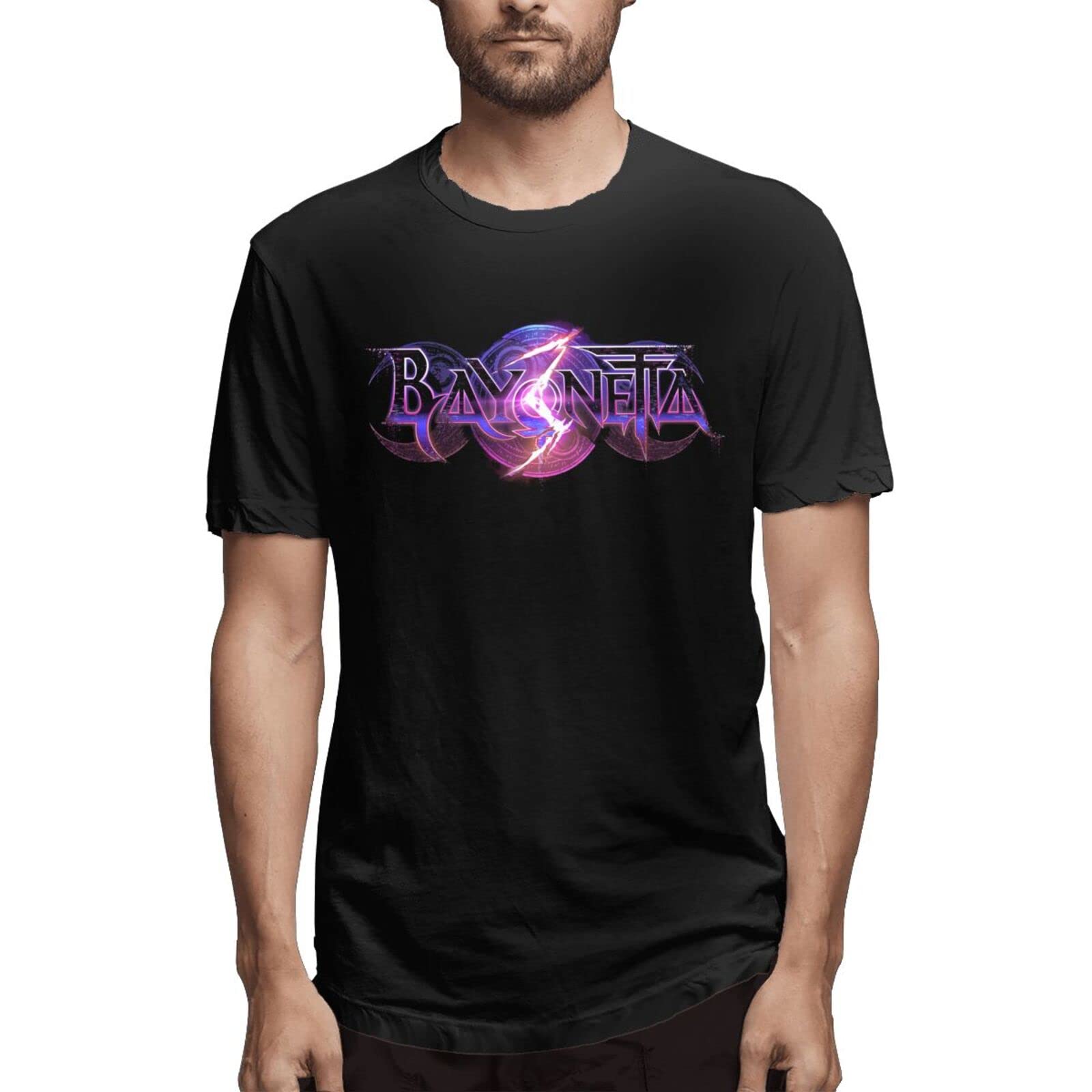 MAXLYA Anime Bayonetta Logo Men's Casual Short Sleeve T-Shirt - Round Neck Summer Tee for Gaming, Cosplay & Everyday Wear