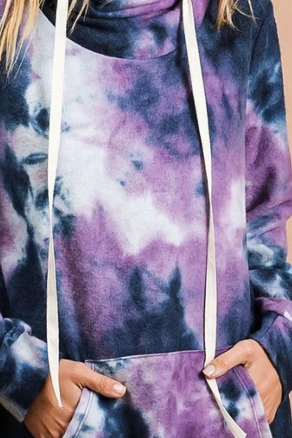 BiBi Brushed Tie Dye Overlapped Turtle Neck Sweatshirt for Women - Soft Cotton Pullover with Vintage Style - Perfect for Casual Outfits, Fall Layering and Streetwear Fashion