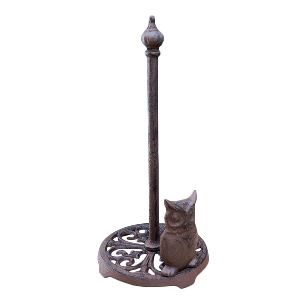 Cast Iron Owl Stand Up Paper Towel Holder - 13.2x6.4 Inch Farmhouse Kitchen Countertop Towel Dispenser (Black) | Perfect for Rustic, Vintage & Farmhouse Style Kitchens, Bathrooms & Dining Areas
