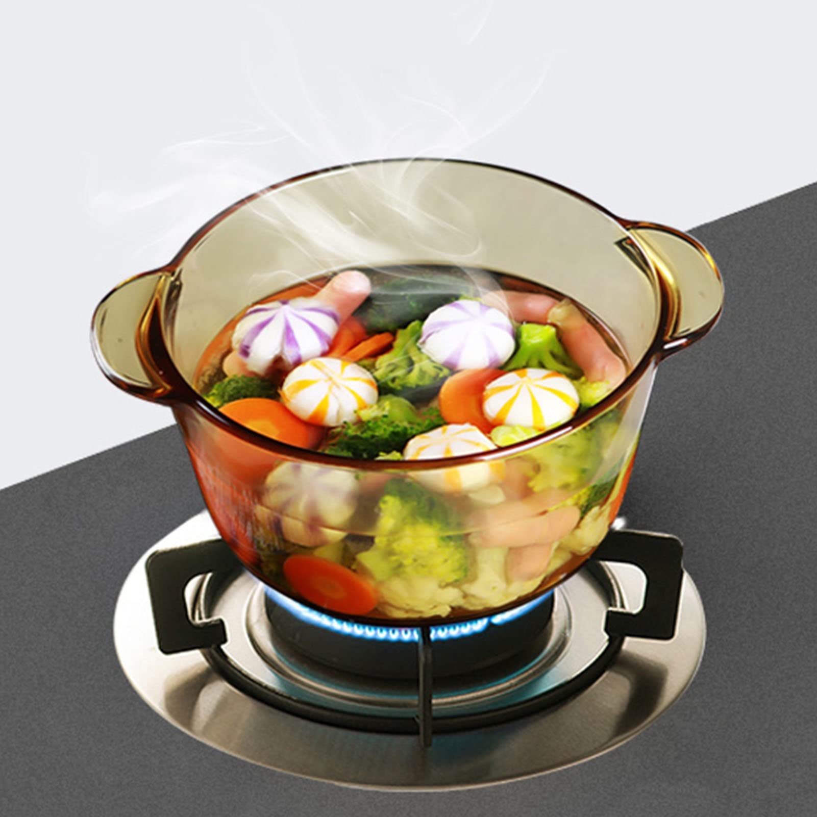 Heat Resistant Clear Glass Saucepan with Lid - 1L Round Microwave Safe Cookware for Stovetop, Oven & Kitchen Use - Perfect for Cooking, Baking & Serving Soups, Stews & Casseroles