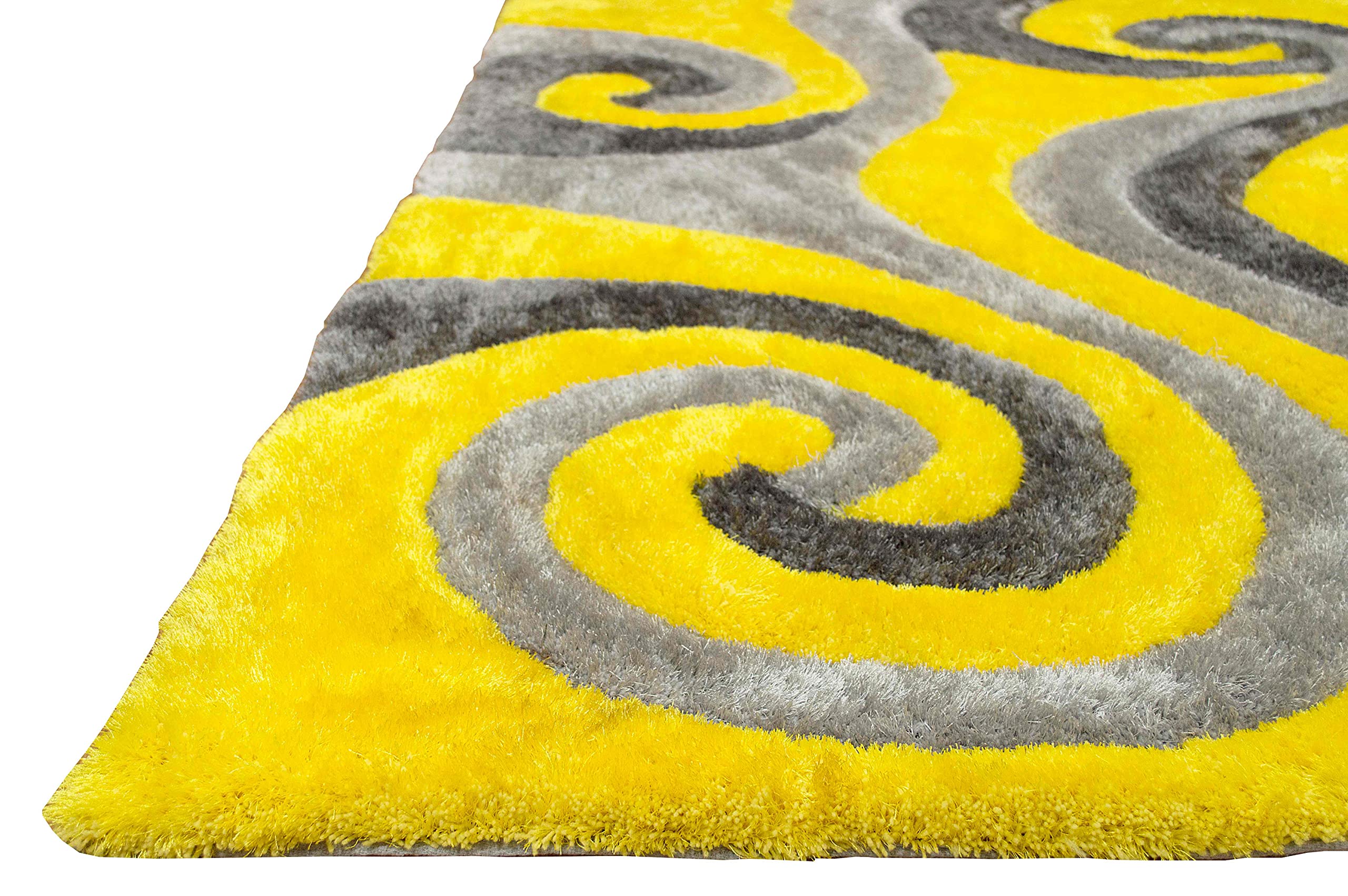 5x7 Yellow Shag Rug - Modern Swirls Pattern Hand Carved Shaggy Area Rug in Yellow/Gray/Black for Living Room, Bedroom & Dorm Decor | Soft Plush Floor Carpet for Cozy Home, Office & Nursery