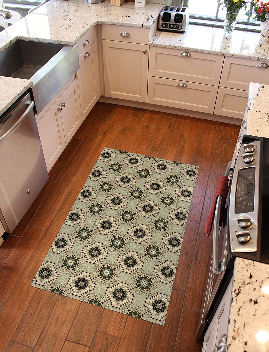 Bungalow Flooring Lincoln FlorArt Kitchen Mat 3' x 5' – Non-Slip, Water & Stain Resistant, Machine Washable – Made in USA – Perfect for Kitchens, Bathrooms & High-Traffic Areas