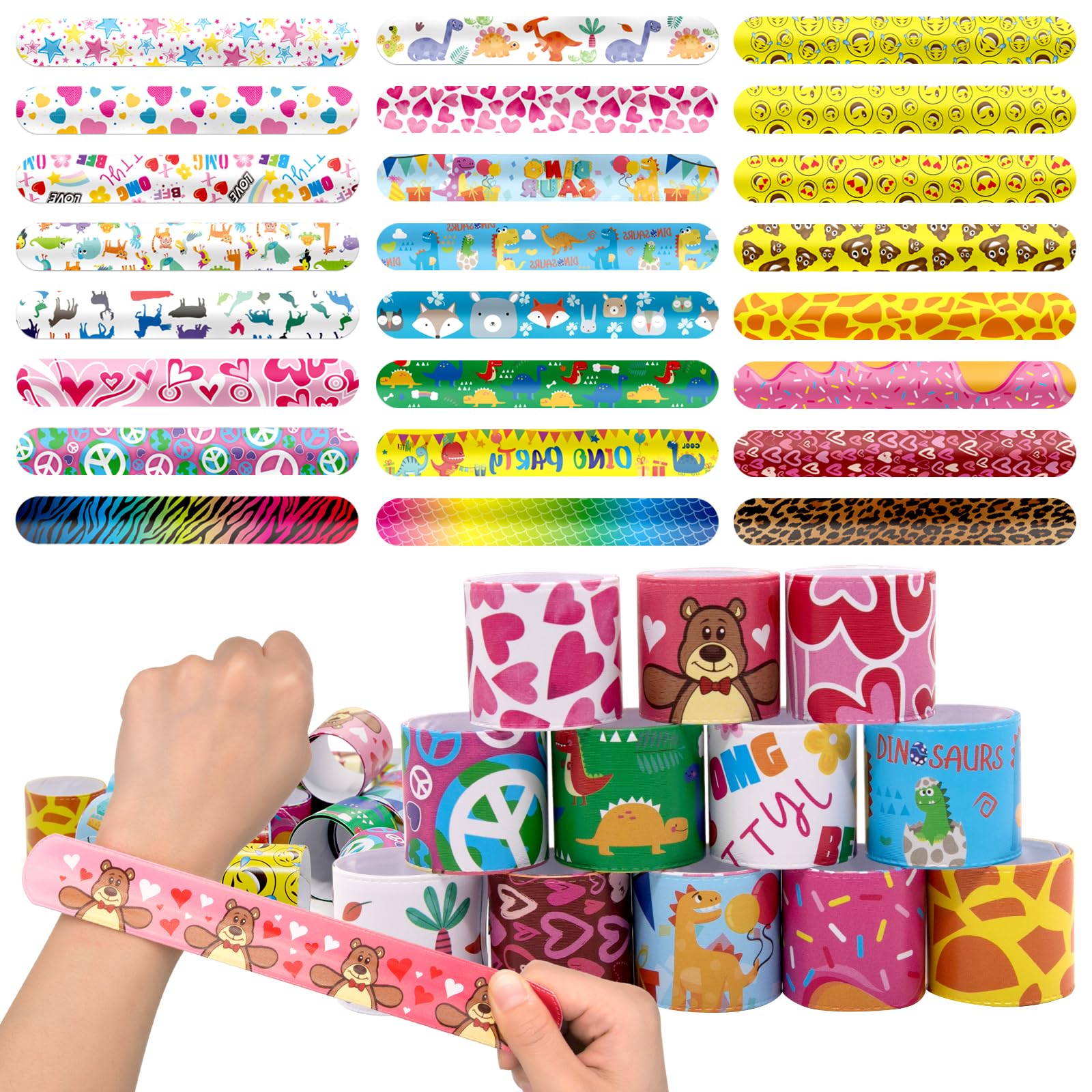 144PCS Slap Bracelets for Kids 8-12 - Bulk Party Favors, Christmas Gifts & Classroom Rewards - Fun Snap Bracelets for Birthday Parties, School Incentives & Holiday Celebrations - Perfect for Birthdays, Christmas Stocking Stuffers & Classroom Prize Boxes