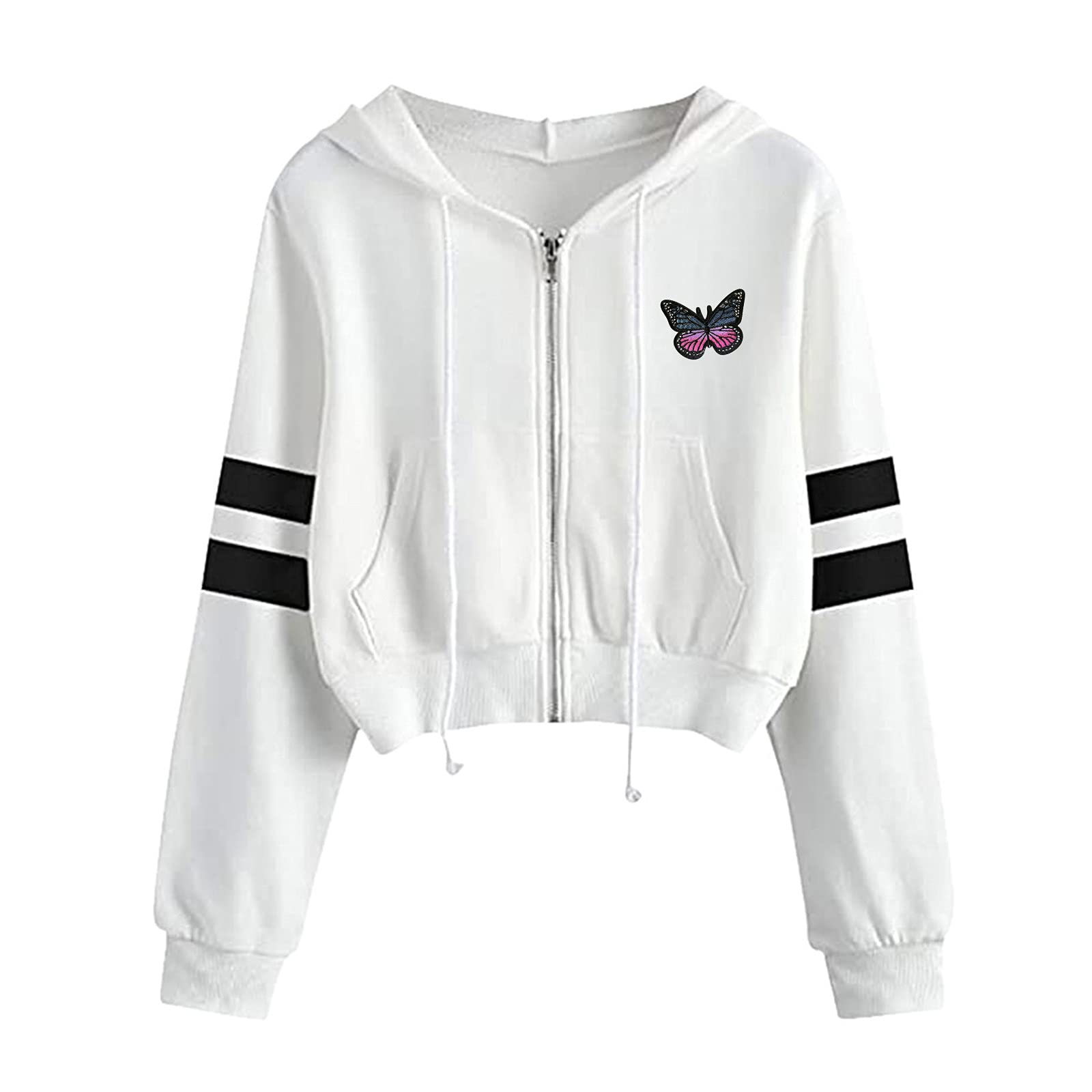 FRETRG Women's Striped Hoodie - Loose Fit Long Sleeve Cotton Sweatshirt with Big Pockets | Casual Wear, Street Style, Fall & Winter Fashion