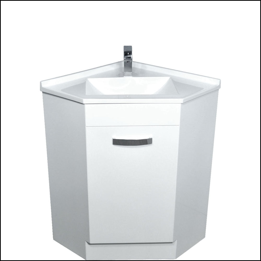 Fienza Corner 600 PC6060 White Vanity Unit with Sink - Modern Bathroom Vanity Set for Small Spaces, Perfect for Apartments and Powder Rooms