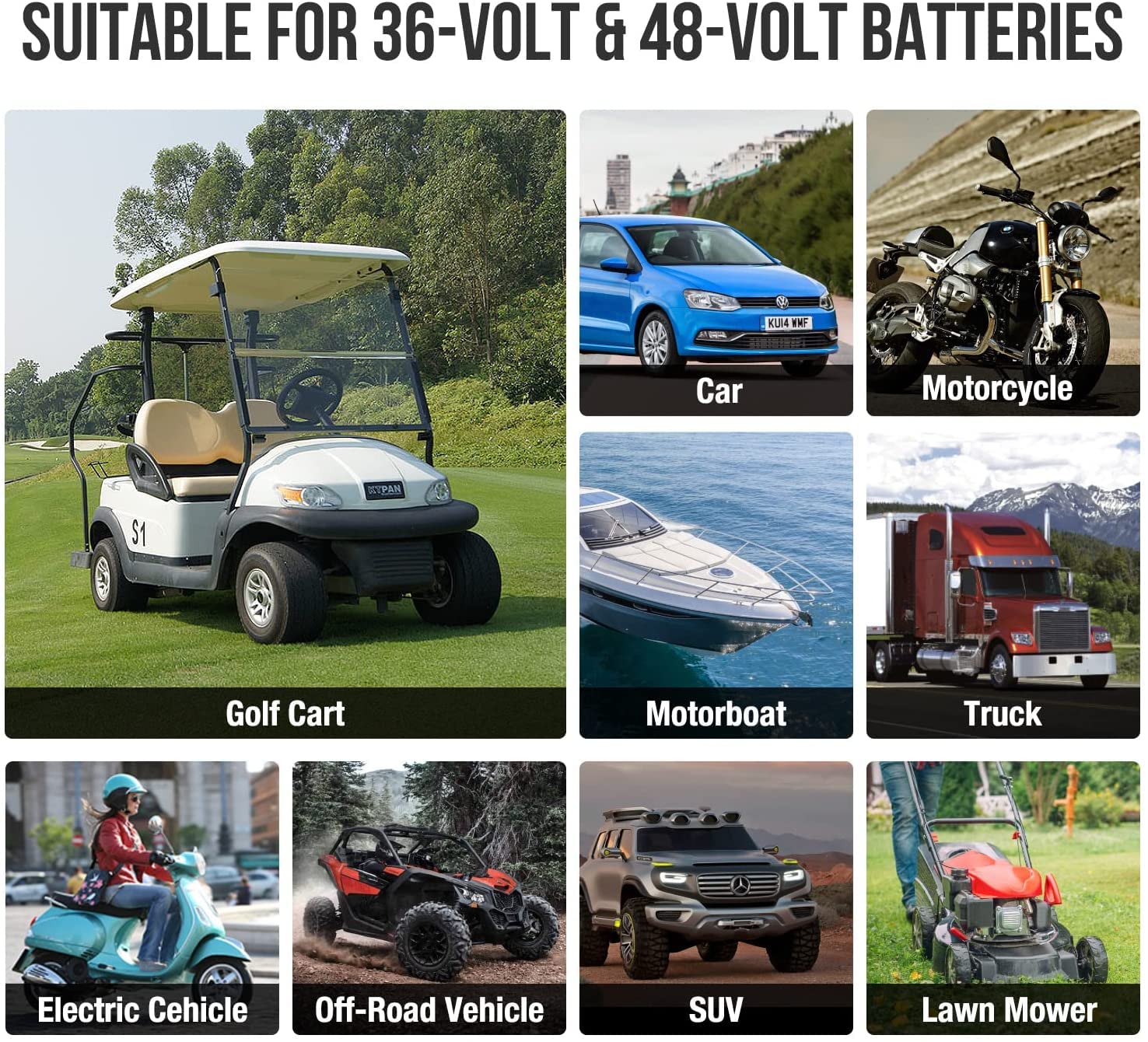 Haisito 36V 48V Golf Cart Battery Charger - Smart Charger for Lead-Acid, Lithium & LiFePO4 Batteries - Compatible with EZGO RXV & Golf Carts - Trickle Charge Mode - Perfect for Home, Club & Course Maintenance