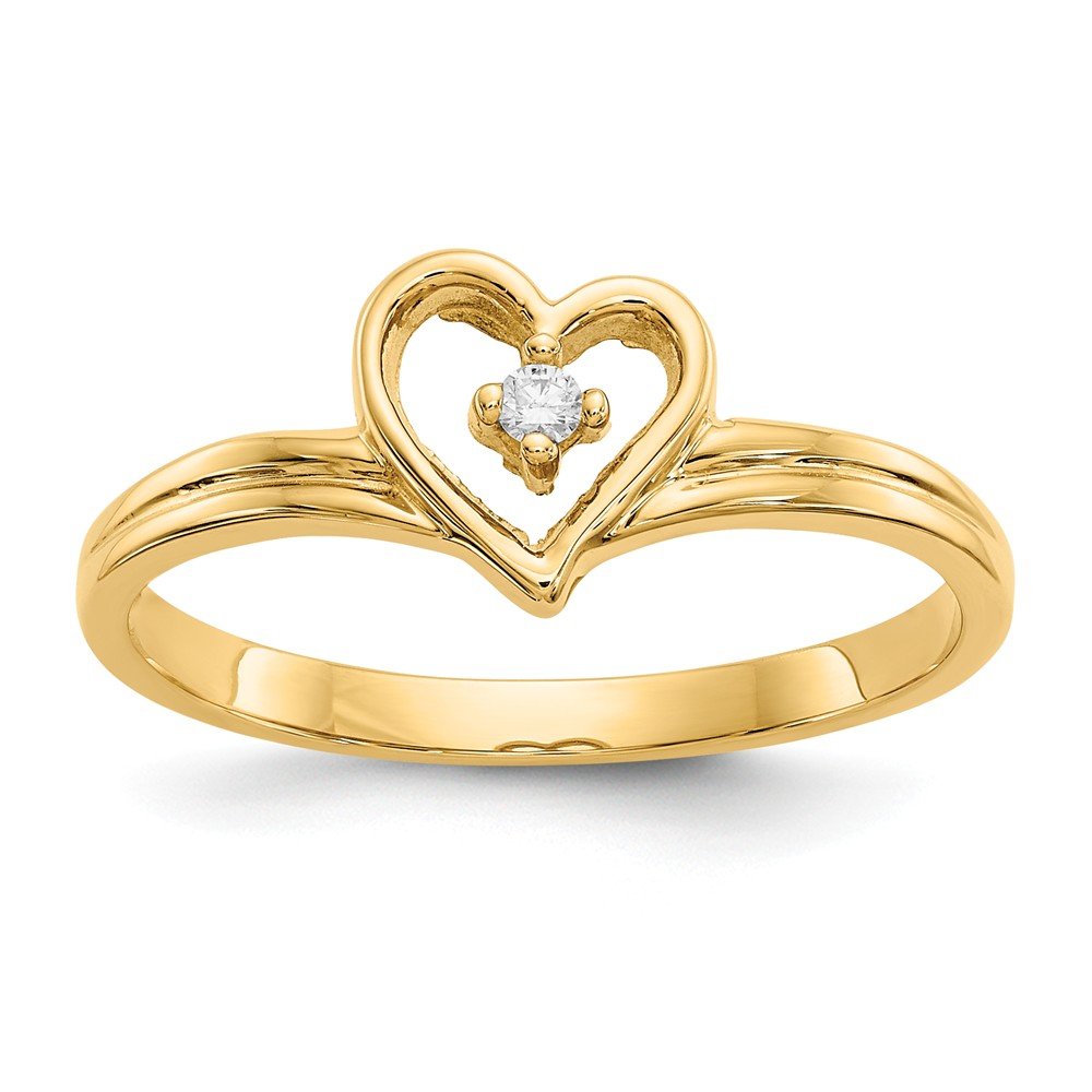 14K Yellow Gold Polished AA Diamond Heart Ring - Elegant Jewelry for Women, Valentine's Day Gift, Anniversary Present, Engagement Promise Ring