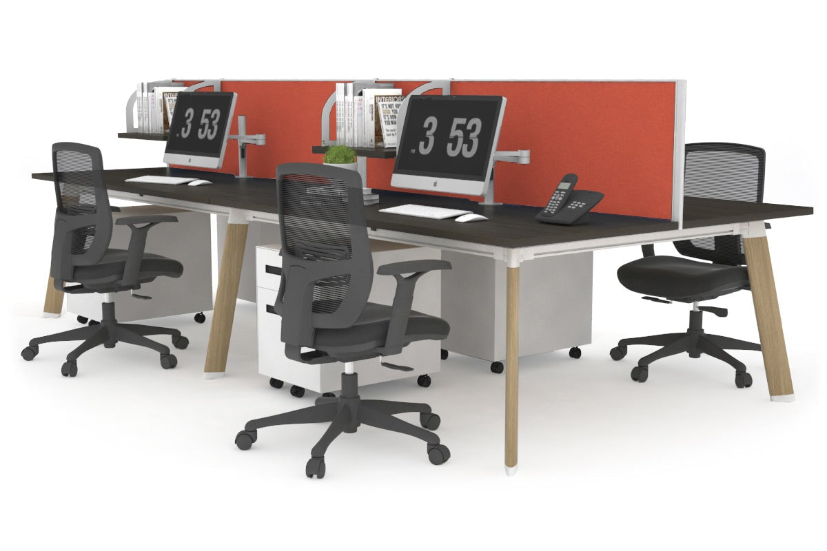 4-Person Workstation with Wood Imprint Frame - 1200L x 700W - Office Desks for Collaborative Workspaces & Home Offices