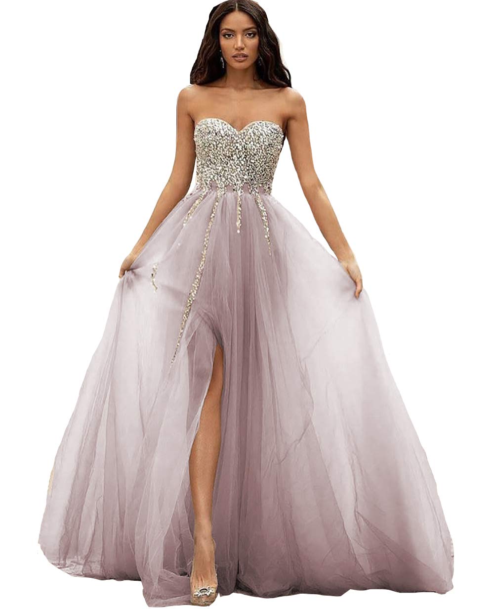 IVYPRECIOUS Women's Formal Off-Shoulder Beaded A-Line Party Dress | Elegant Tulle Evening Gown for Prom, Wedding & Special Occasions