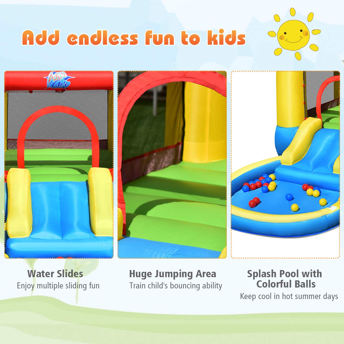 **HONEY JOY Inflatable Water Slide for Kids & Adults - Toddler Bounce House with Ocean Ball Pit & Slide - Indoor/Outdoor Blow Up Water Park Castle - Perfect for Backyard, Birthday Parties & Summer Fun (Blower Not Included)**